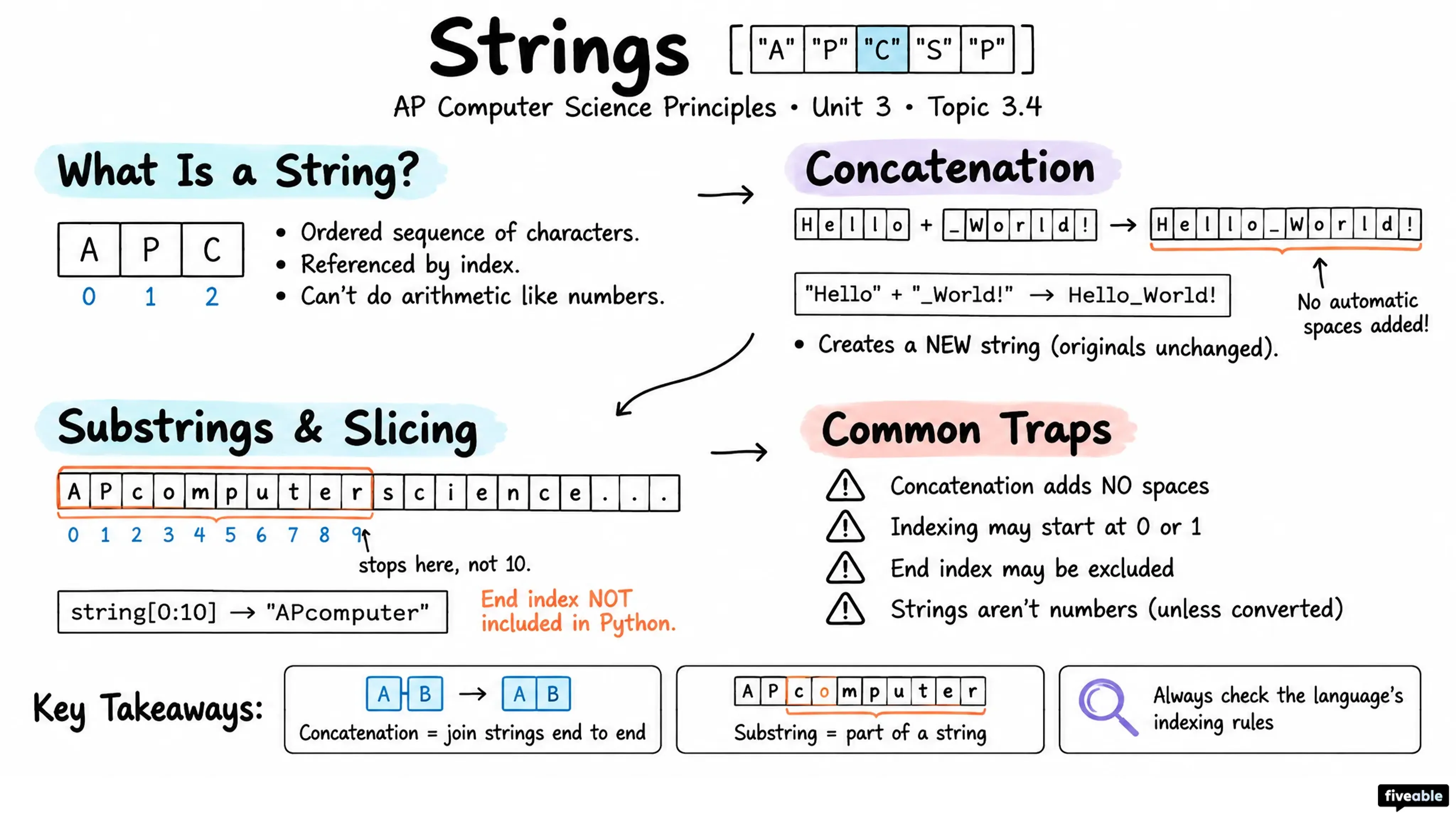 3.4 Strings - AP Computer Science P - Unit 3 visual cheatsheet