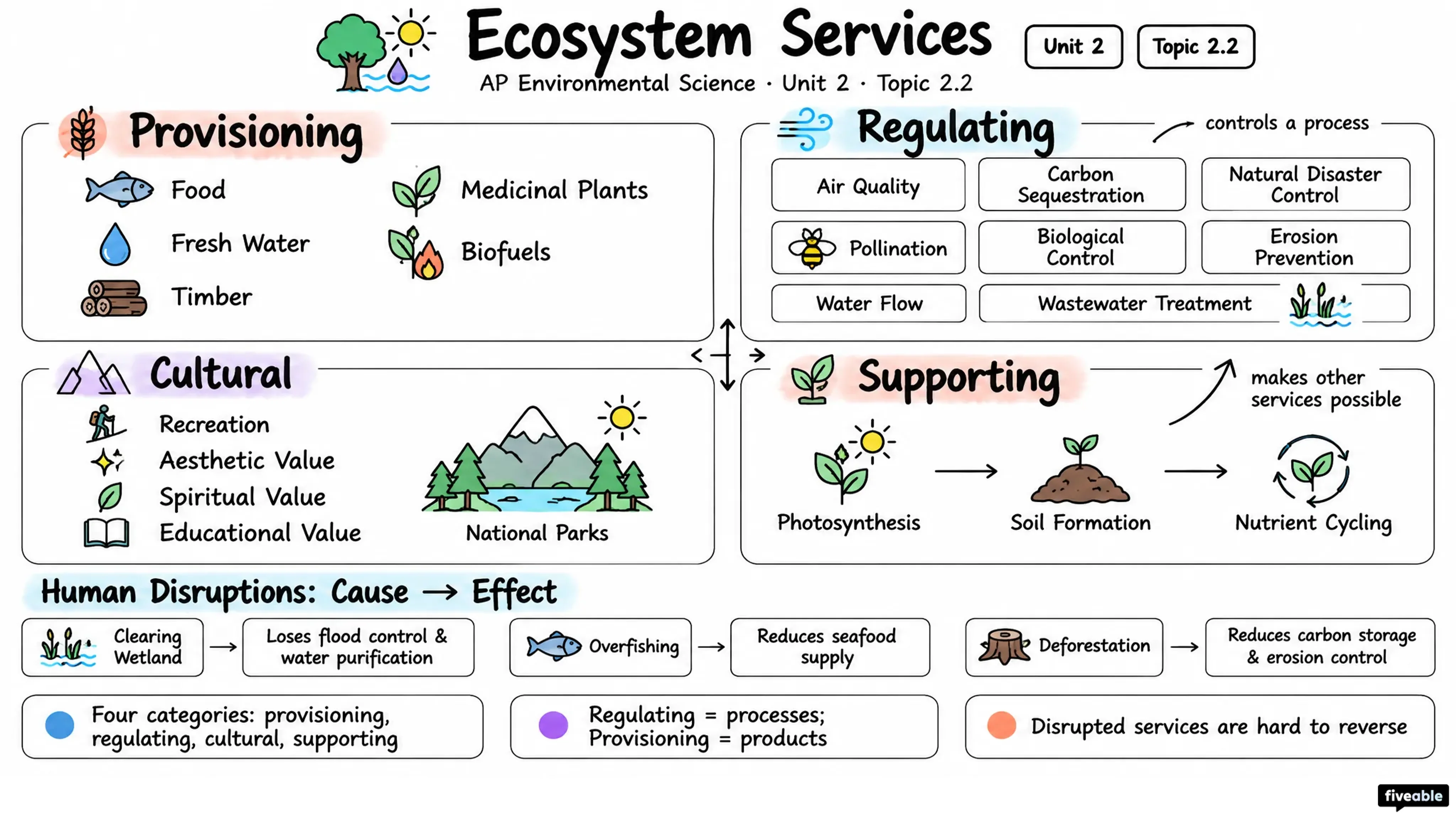 2.2 Ecosystem Services - AP Environmental Science - Unit 2 visual cheatsheet