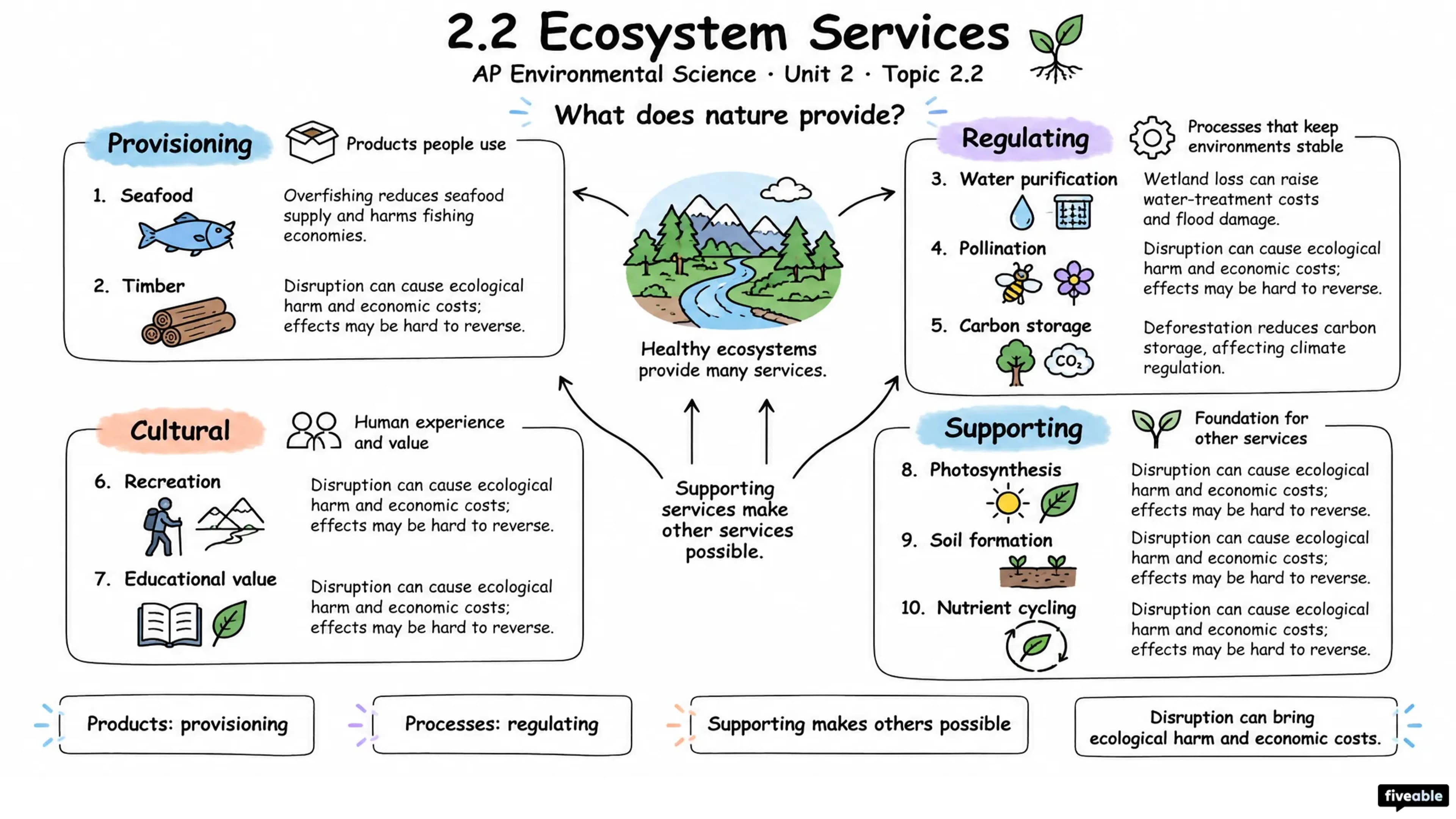 2.2 Ecosystem Services - AP Environmental Science - Unit 2 visual cheatsheet