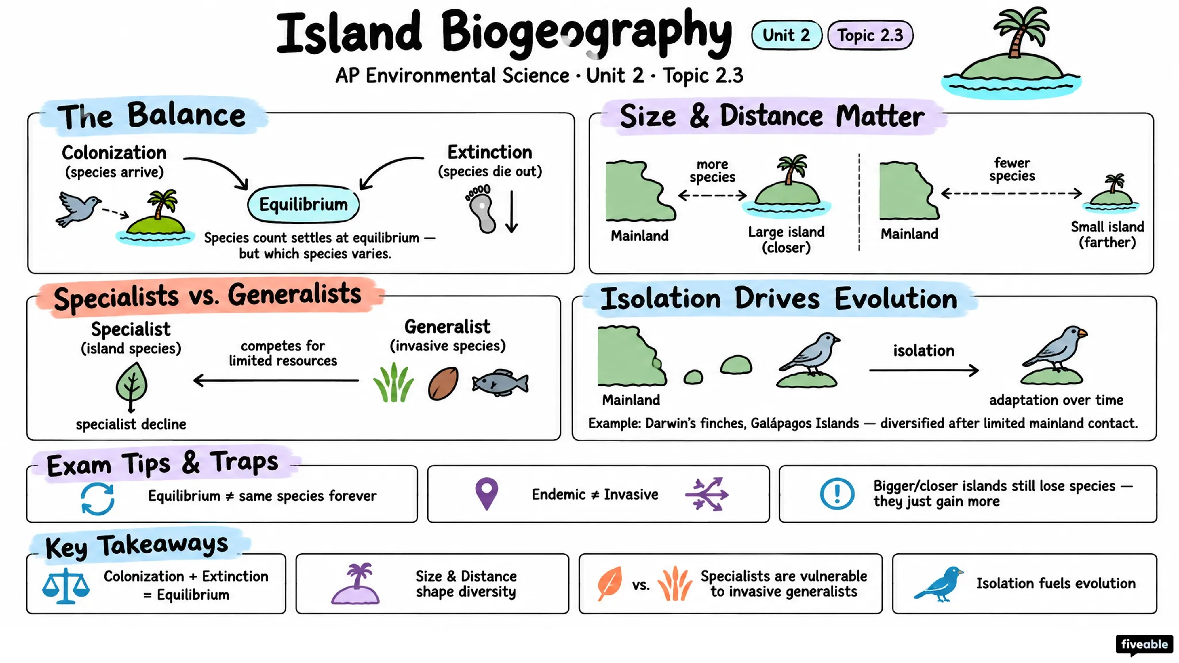 2.3 Island Biogeography - AP Environmental Science - Unit 2 visual cheatsheet