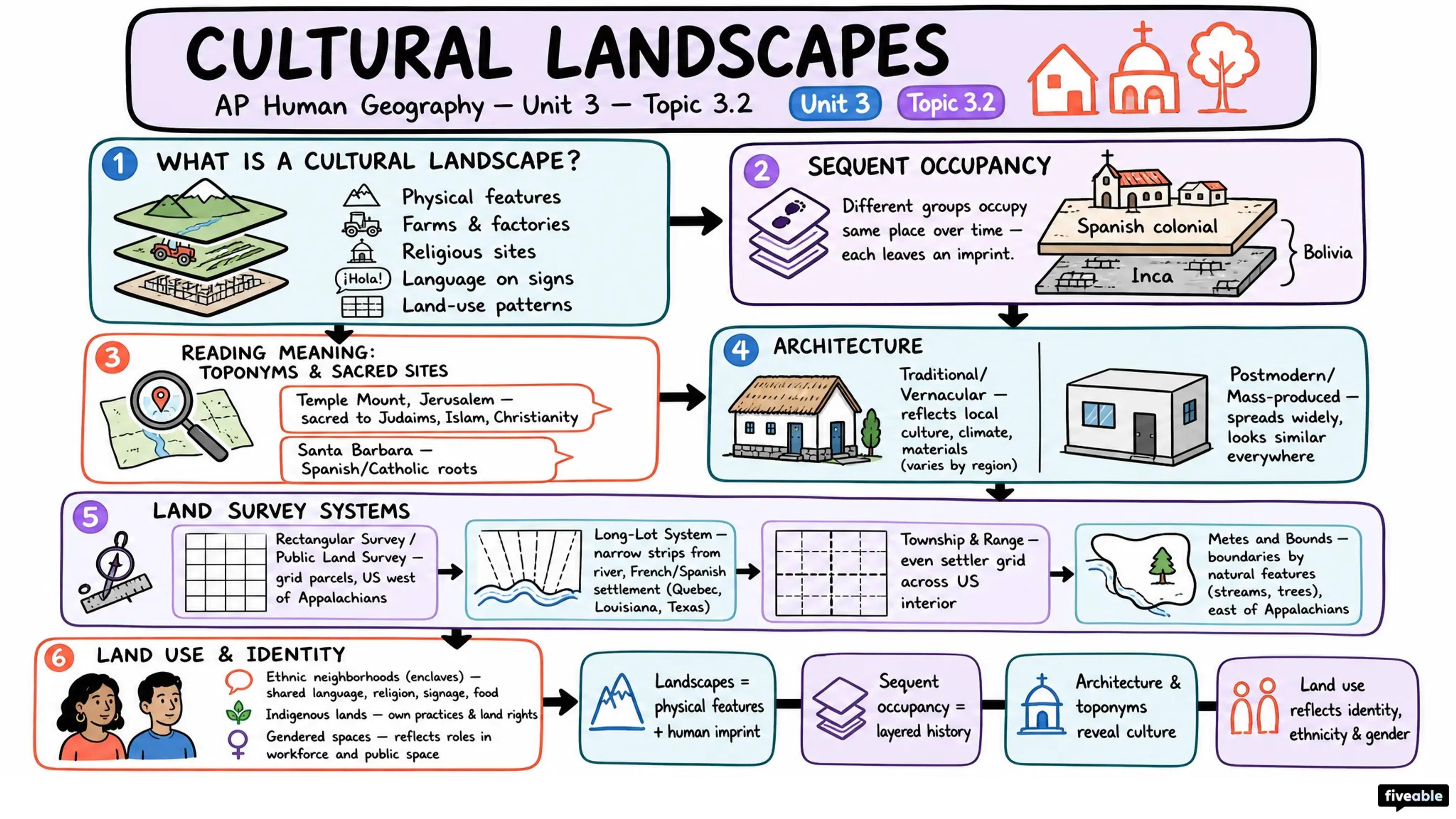 3.2 Cultural Landscapes - AP Human Geography - Unit 3 visual cheatsheet