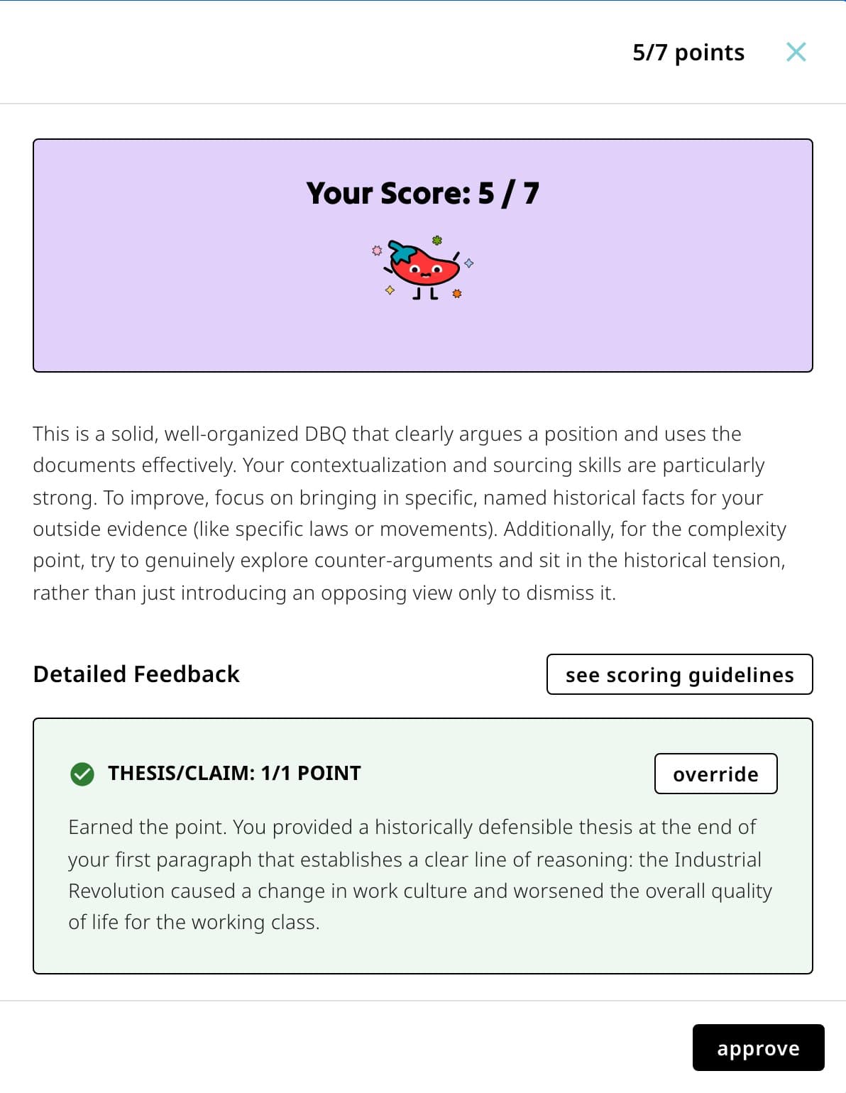 A teacher reviews an AI-scored essay
