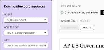 Print center selectors showing Subject, What to print, Unit, and the matching FRQ controls.