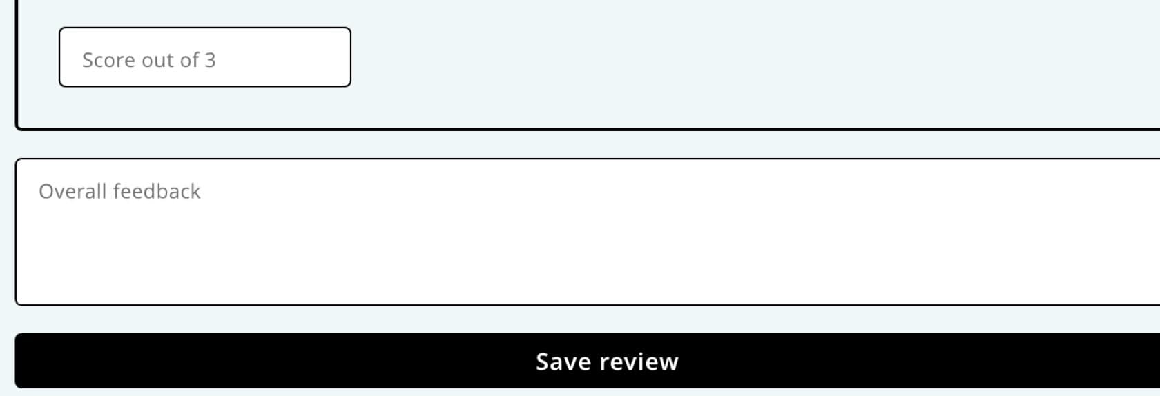 Overall feedback field and Save review button below the final score.