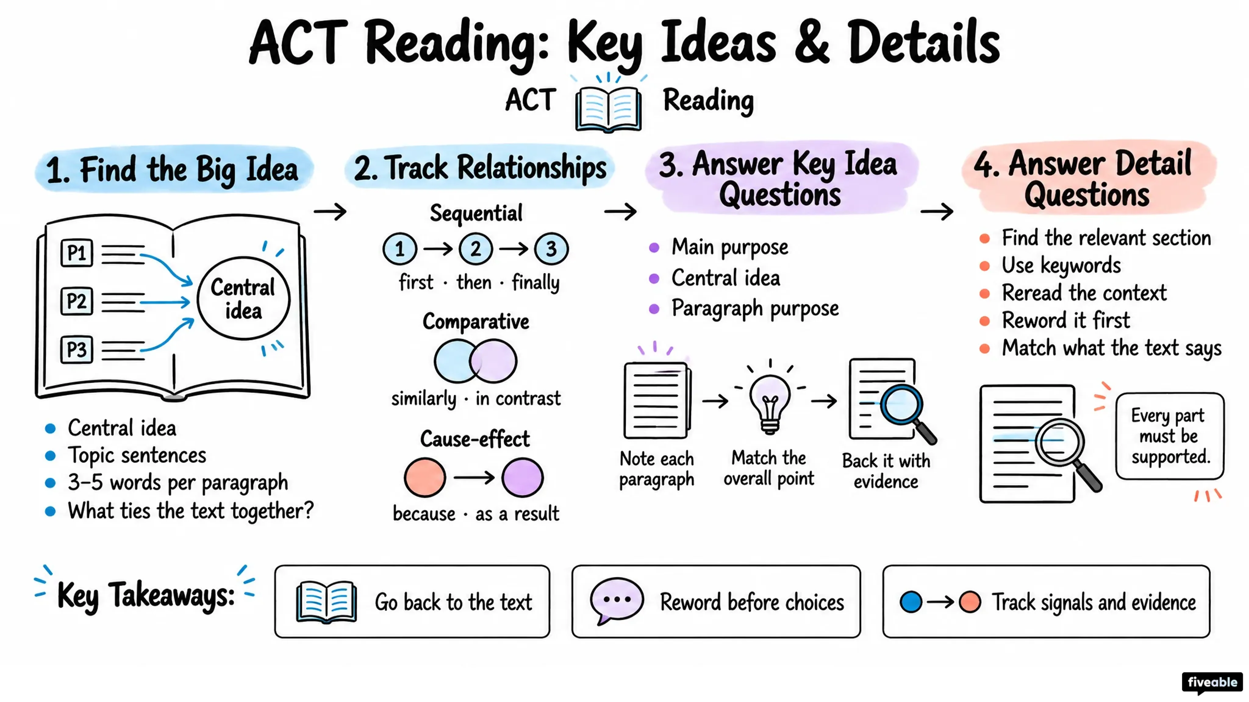 ACT Reading: Key Ideas & Details - ACT - Reading visual cheatsheet