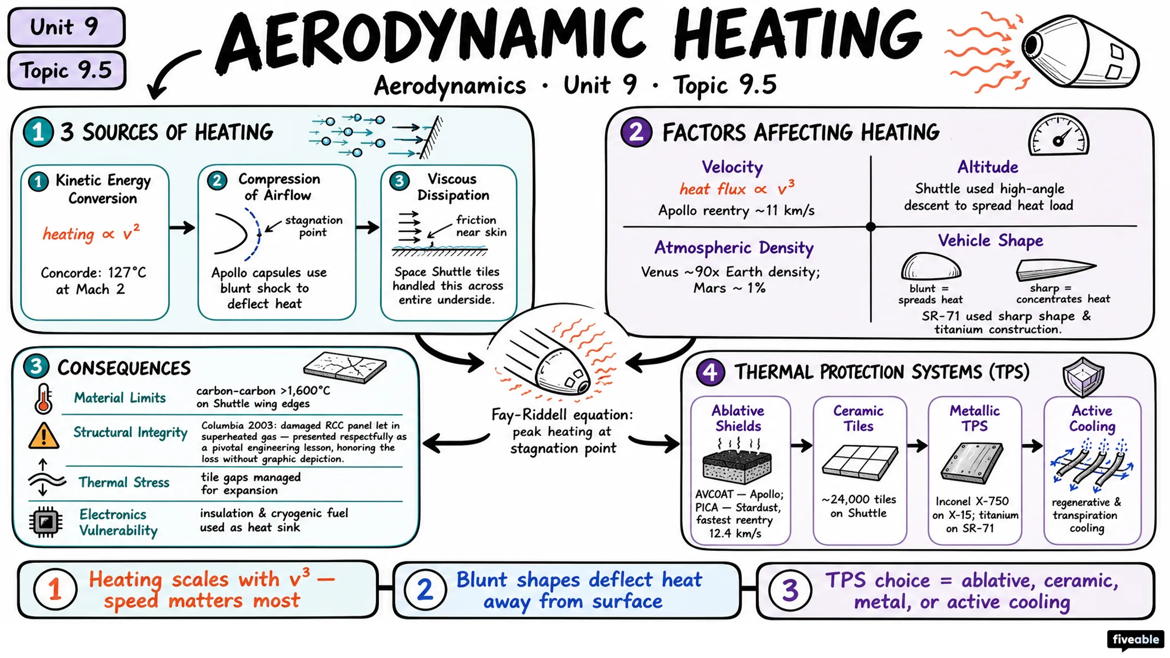 9.5 Aerodynamic heating - Aerodynamics - Unit 9 visual cheatsheet