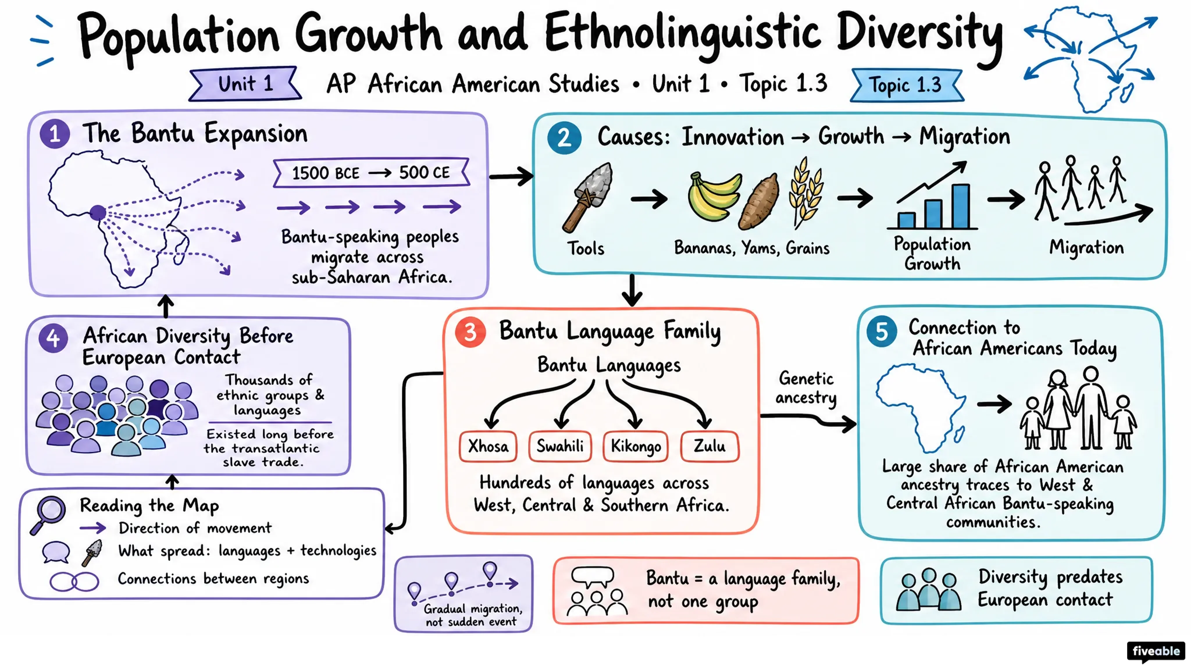 1.3 Population Growth and Ethnolinguistic Diversity - AP African American Studies - Unit 1 visual cheatsheet