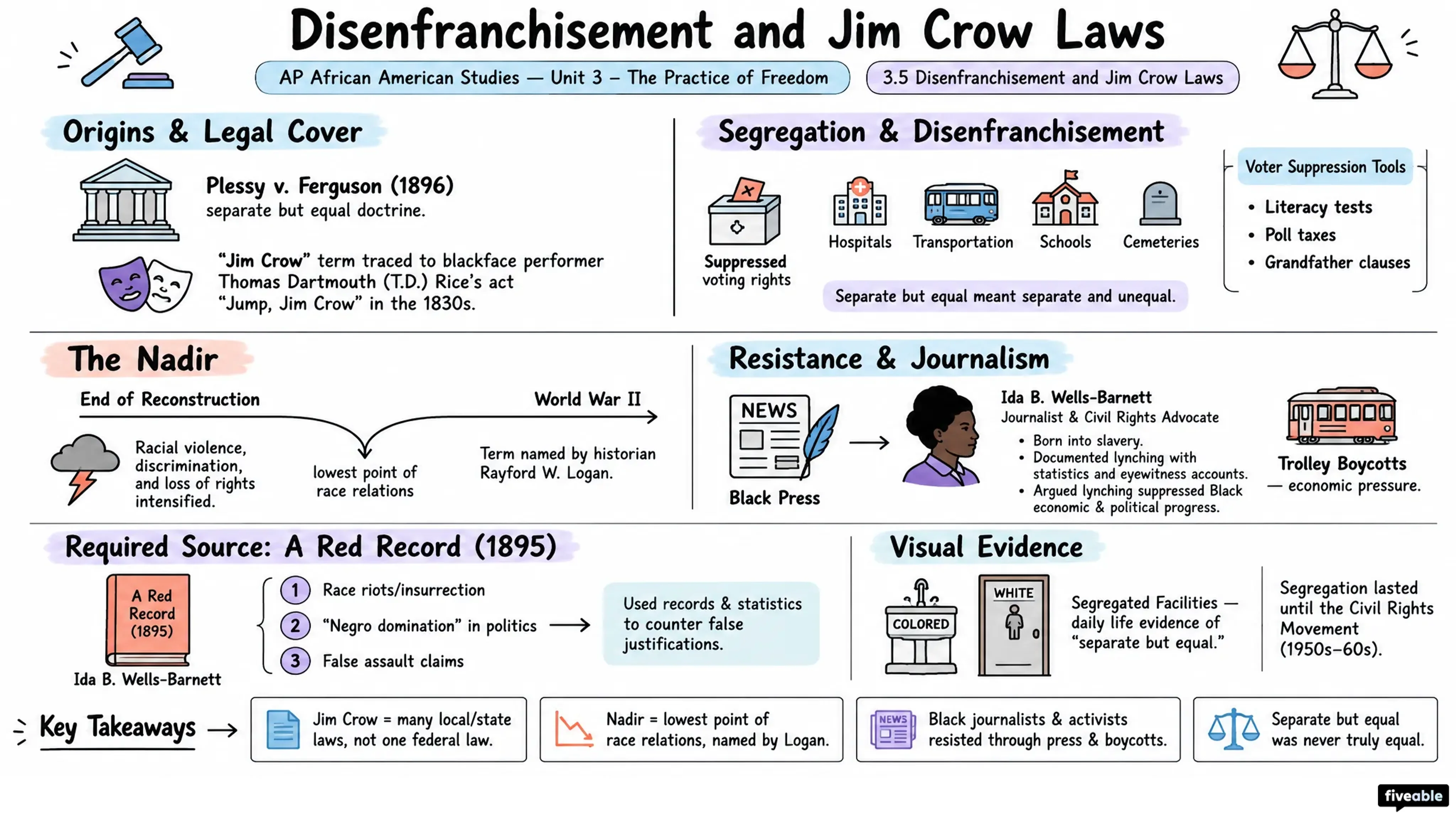 3.5 Disenfranchisement and Jim Crow Laws - AP African American Studies - Unit 3 visual cheatsheet