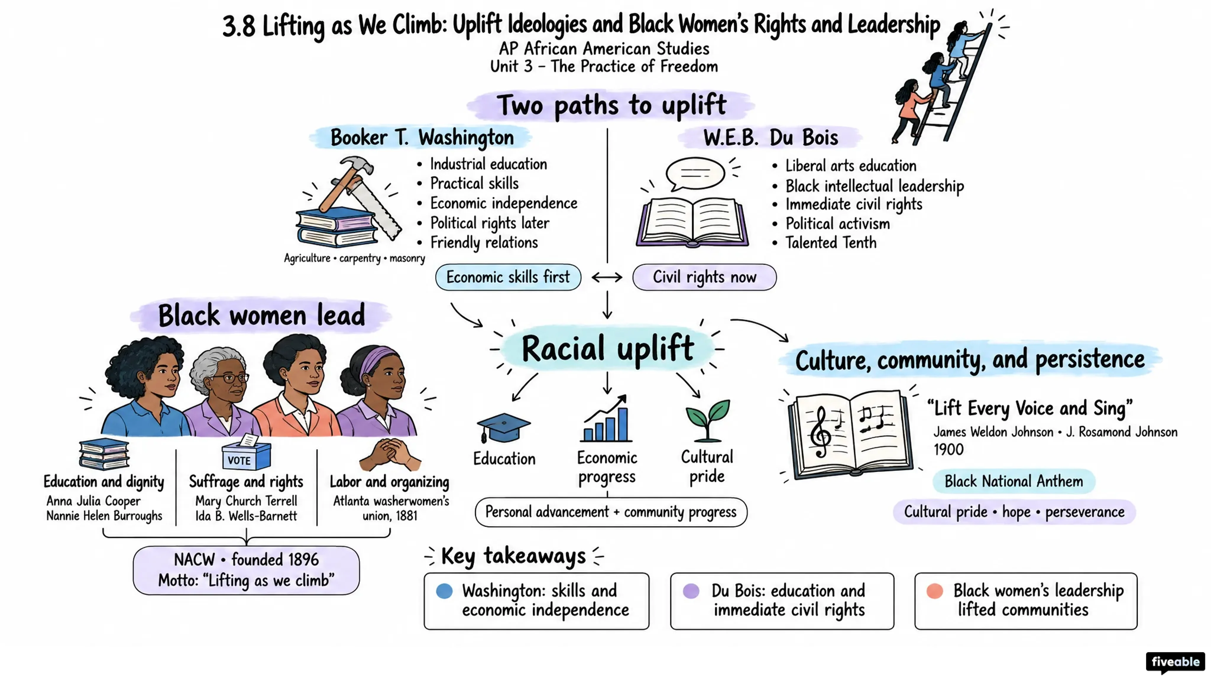 3.8 Lifting as We Climb: Uplift Ideologies and Black Women's Rights and Leadership - AP African American Studies - Unit 3 visual cheatsheet