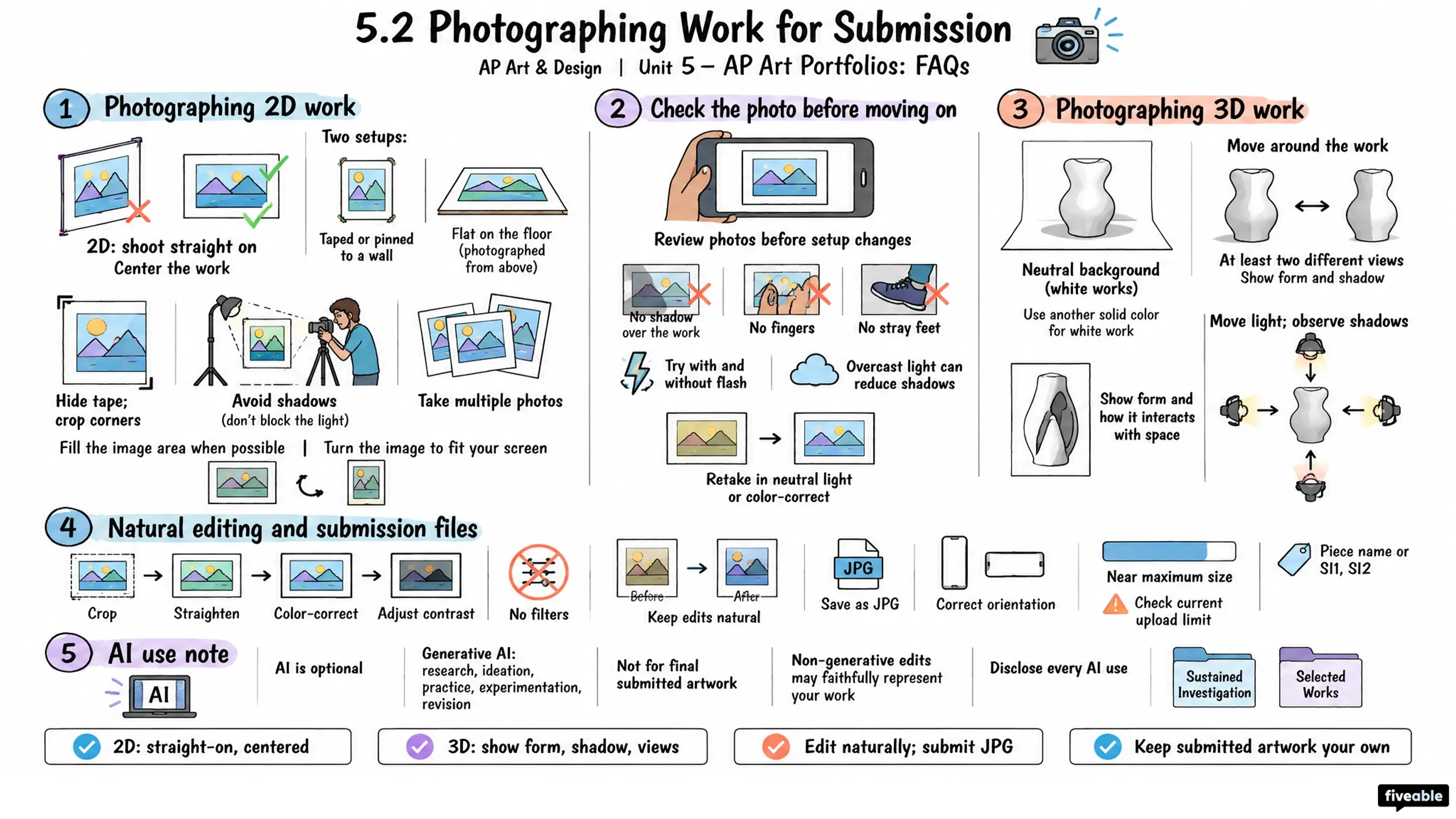 5.2 Photographing Work for Submission - AP Art & Design - AP Art Faqs visual cheatsheet