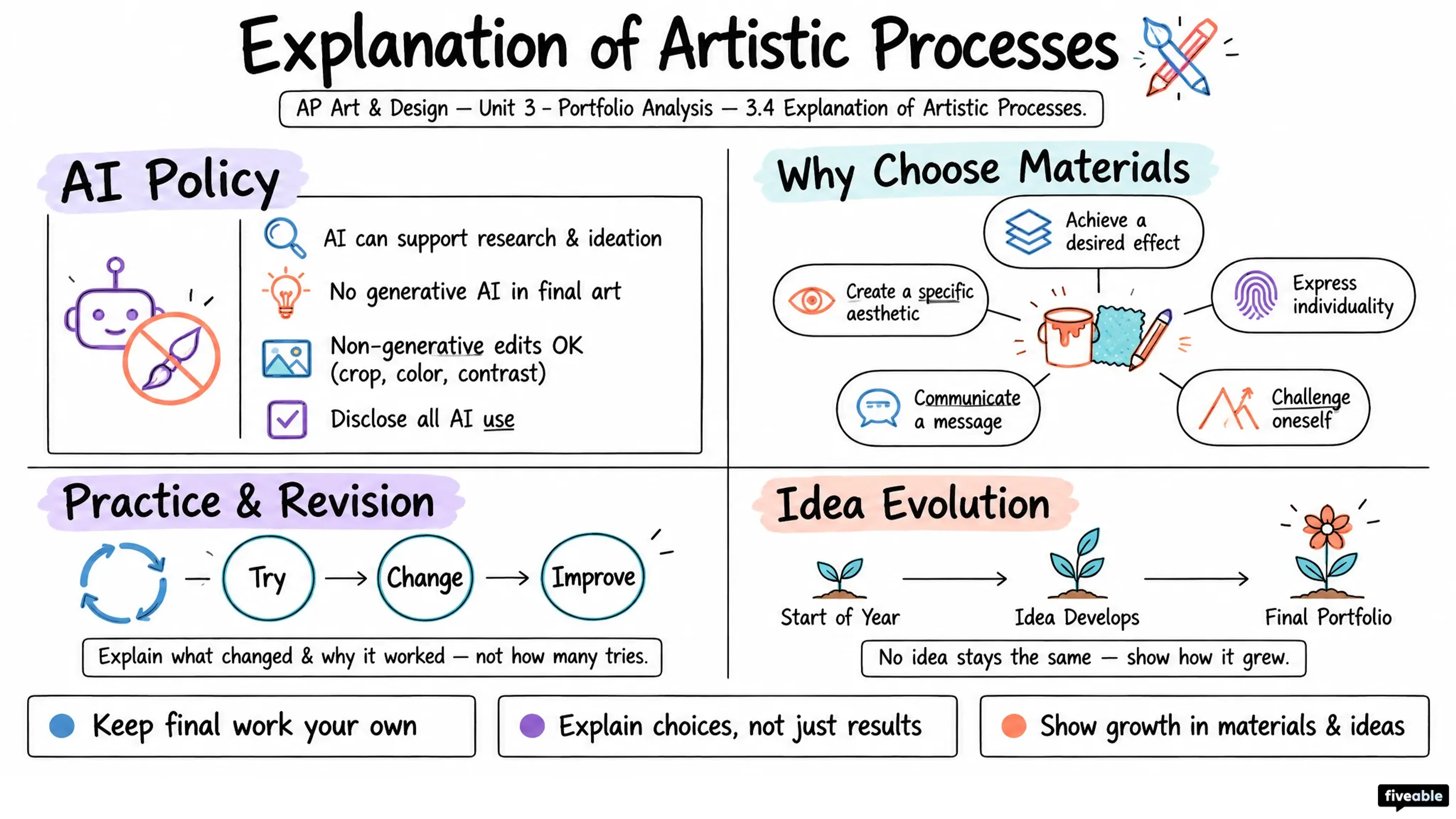 3.4 Explanation of Artistic Processes - AP Art & Design - Unit 3 visual cheatsheet