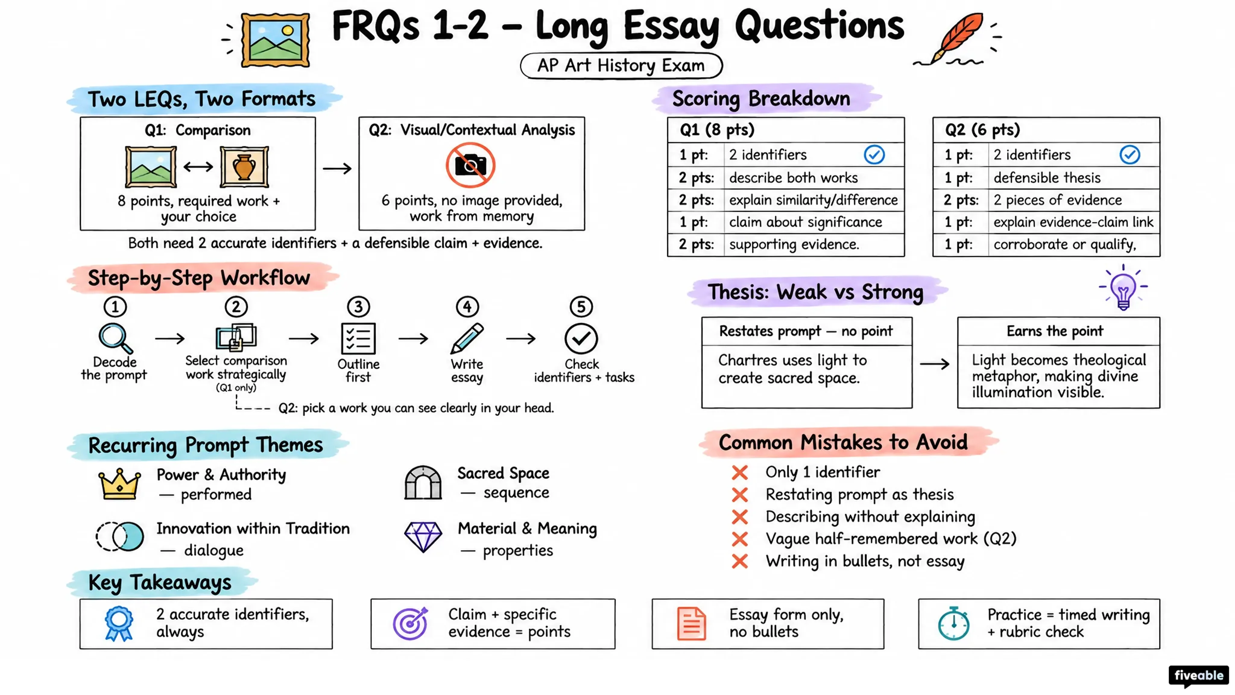 FRQs 1-2 – Long Essay Questions - AP Art History - AP Art History Exam visual cheatsheet