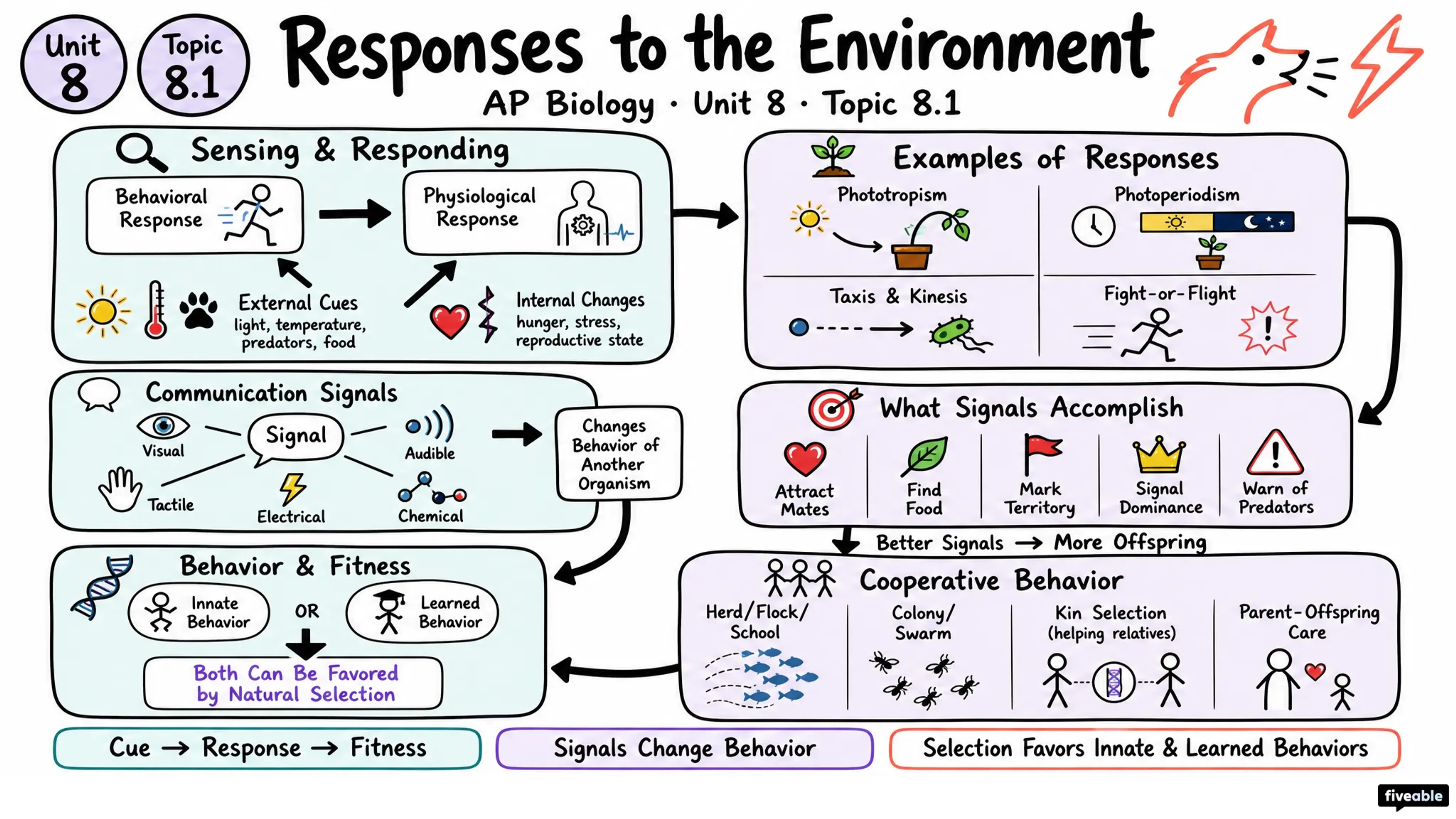 8.1 Responses to the Environment - AP Biology - Unit 8 visual cheatsheet
