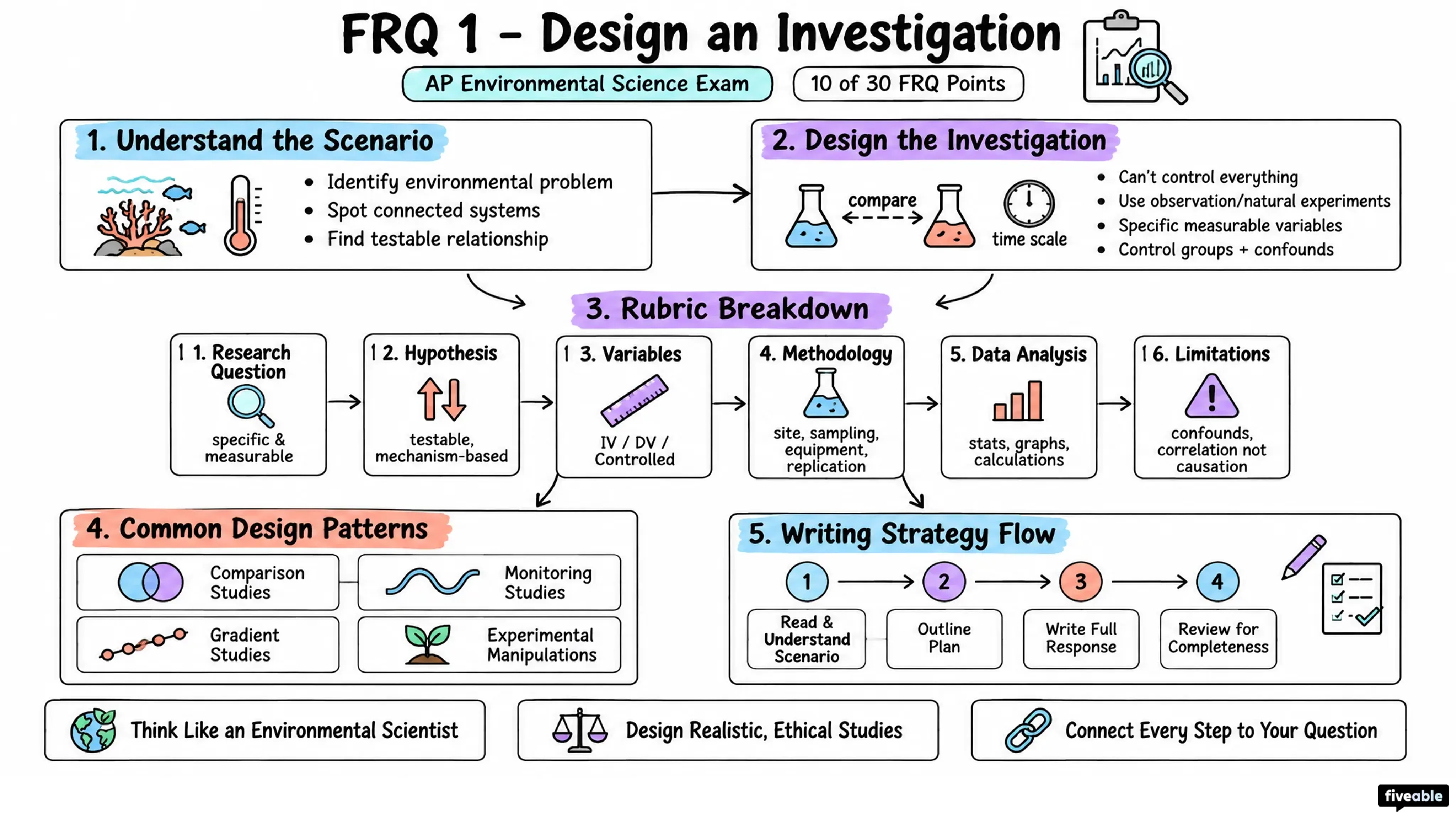 FRQ 1 – Design an Investigation - AP Environmental Science - AP Environmental Science Exam visual cheatsheet