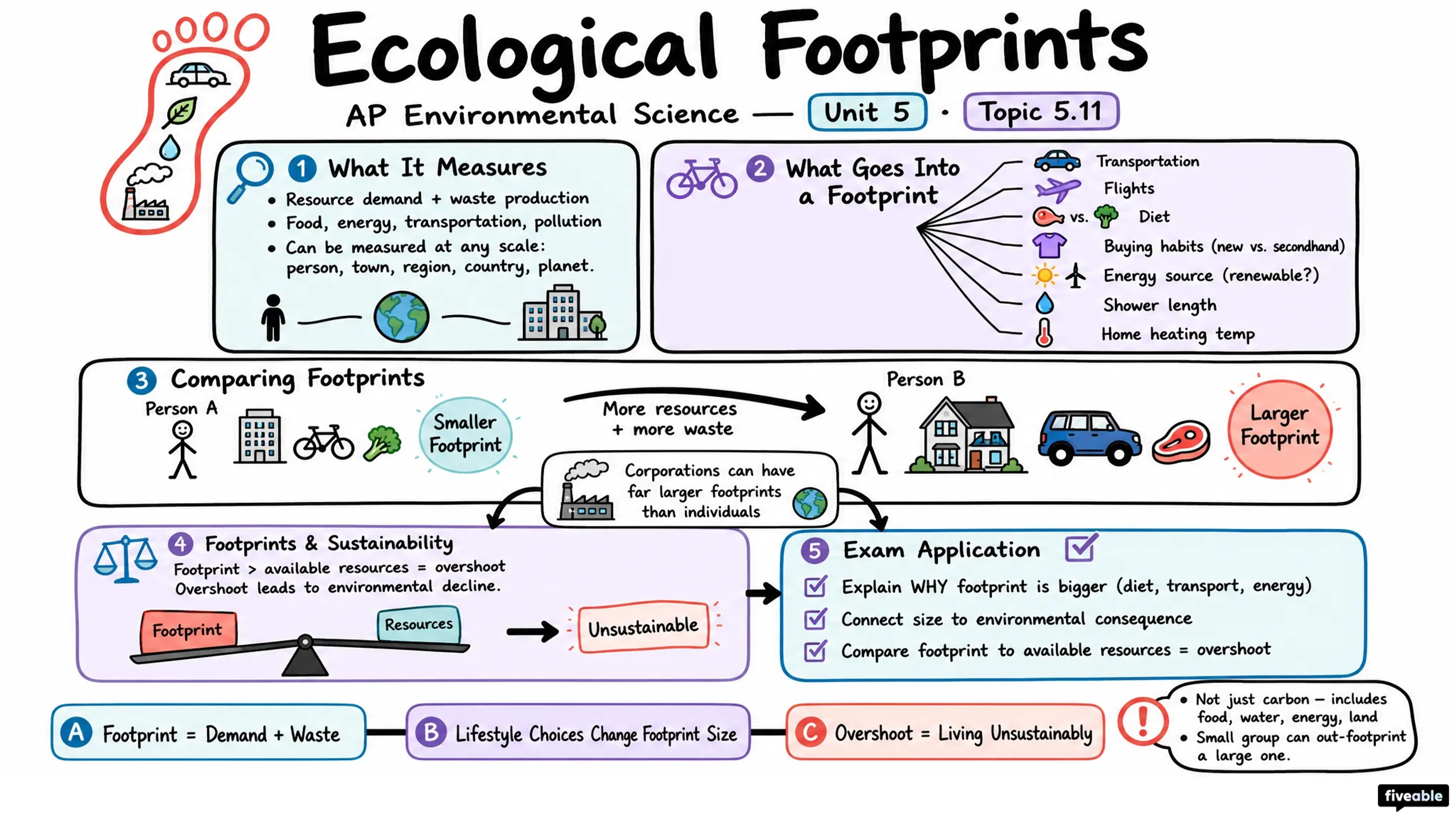 5.11 Ecological Footprints - AP Environmental Science - Unit 5 visual cheatsheet