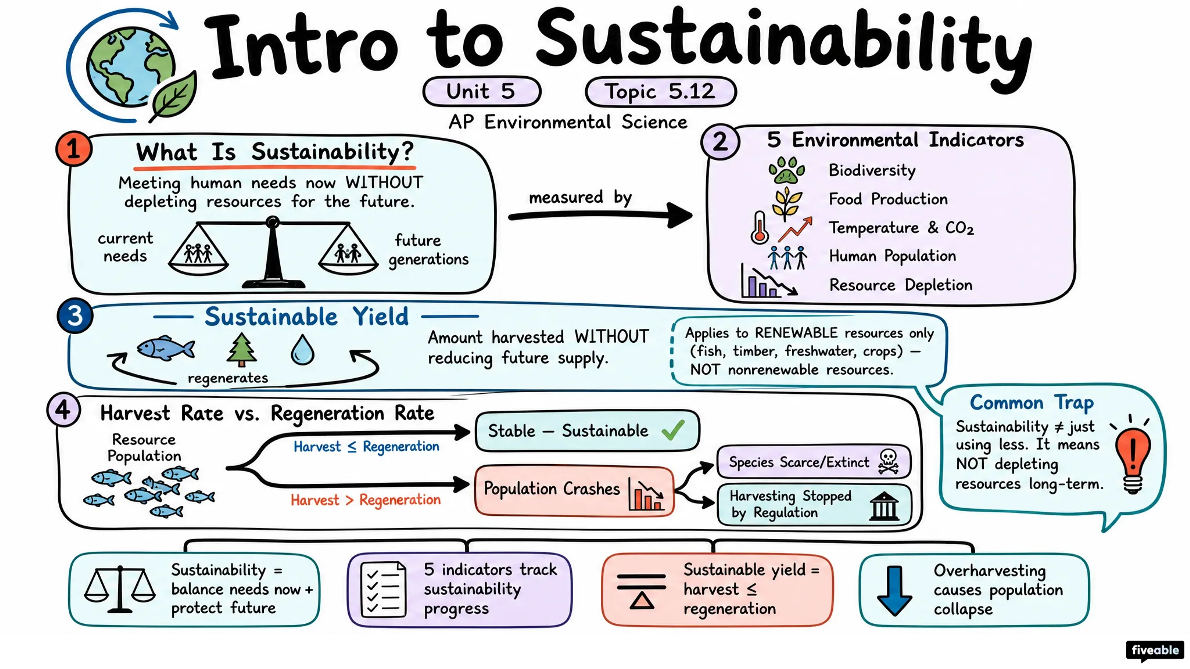 5.12 Intro to Sustainability - AP Environmental Science - Unit 5 visual cheatsheet