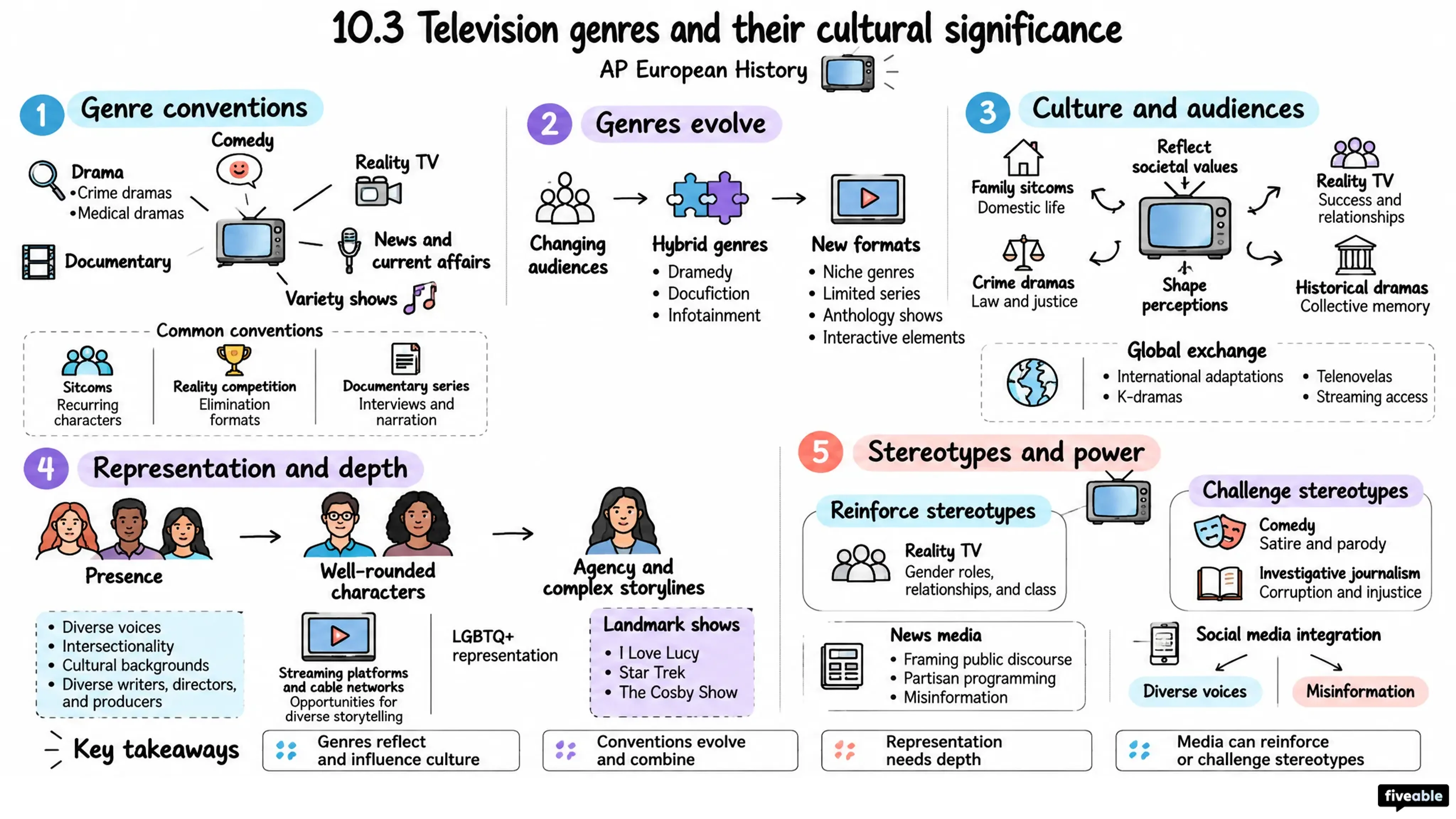 10.3 Television genres and their cultural significance - AP European History - Unit 10 visual cheatsheet