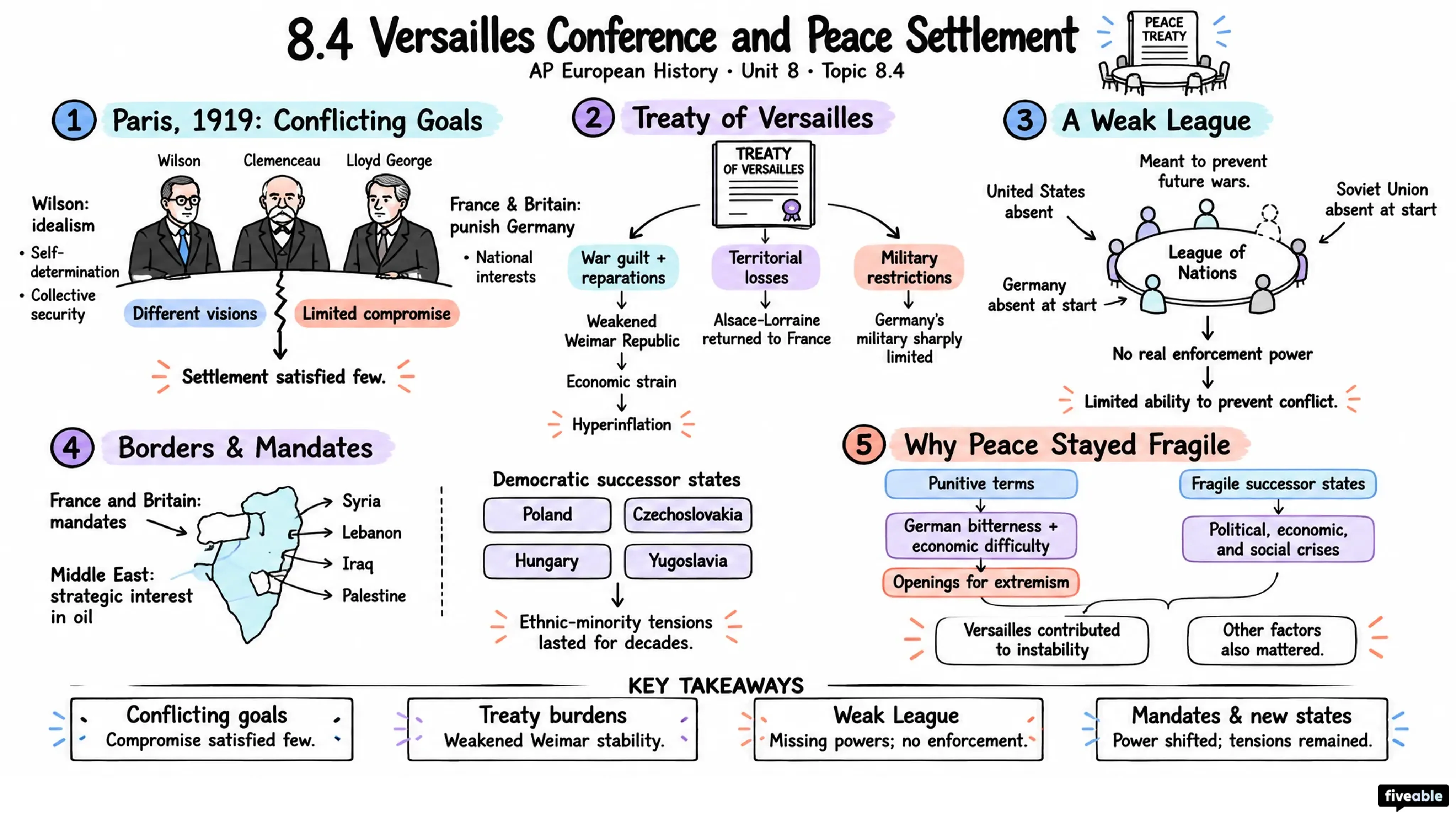 8.4 Versailles Conference and Peace Settlement - AP European History - Unit 8 visual cheatsheet