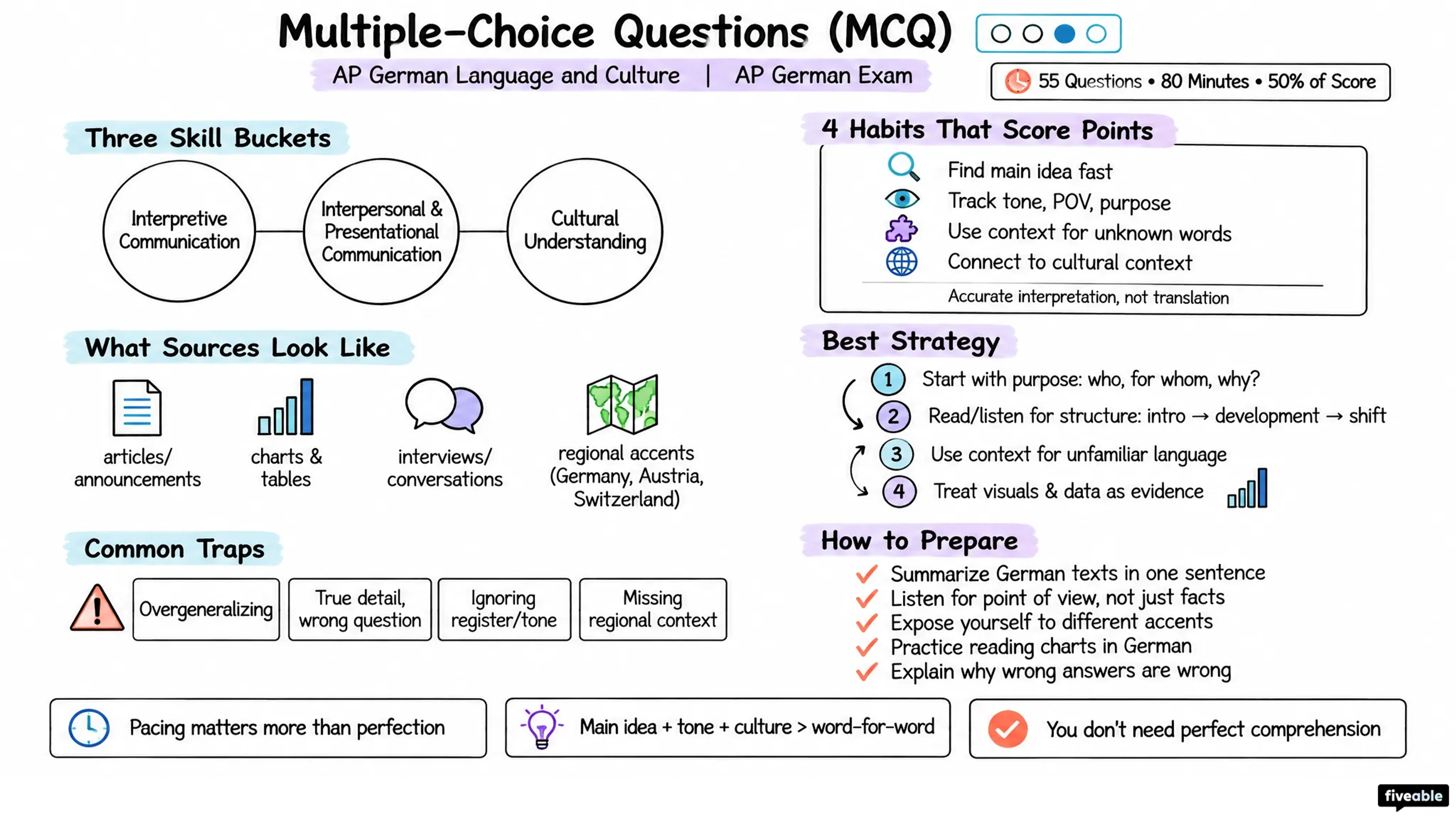 Multiple-Choice Questions (MCQ) - AP German Language - AP German Exam visual cheatsheet