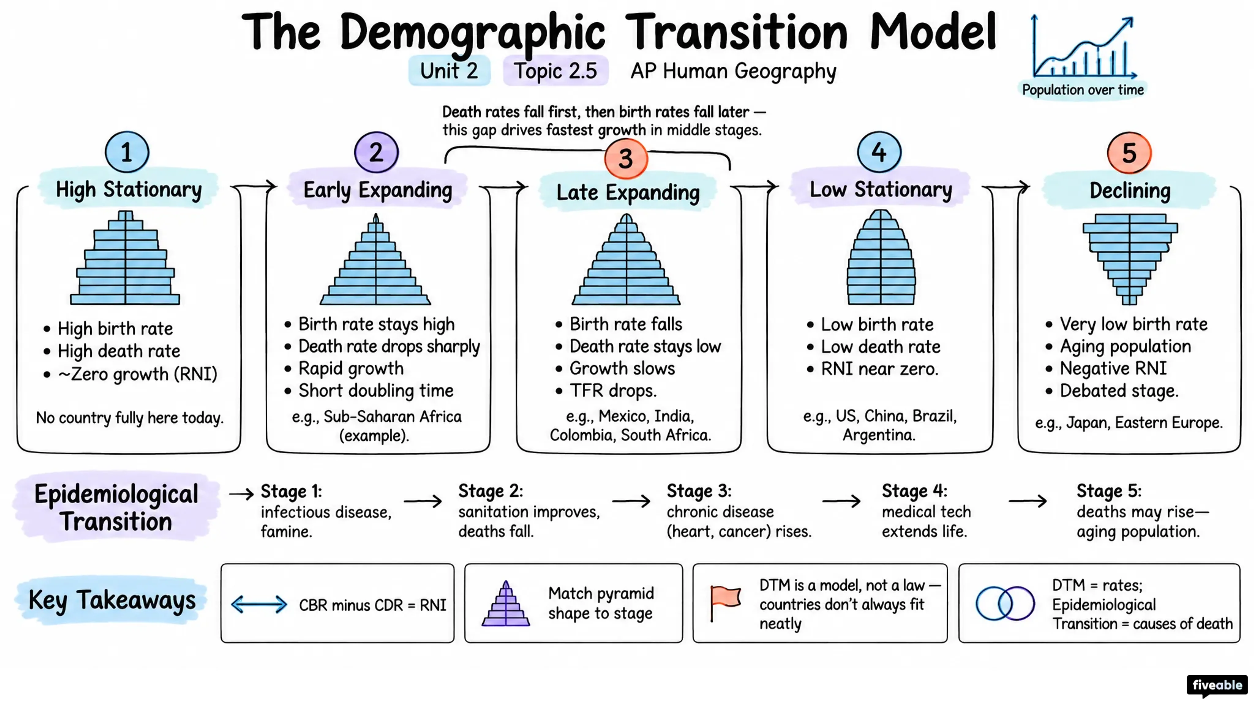 2.5 The Demographic Transition Model - AP Human Geography - Unit 2 visual cheatsheet