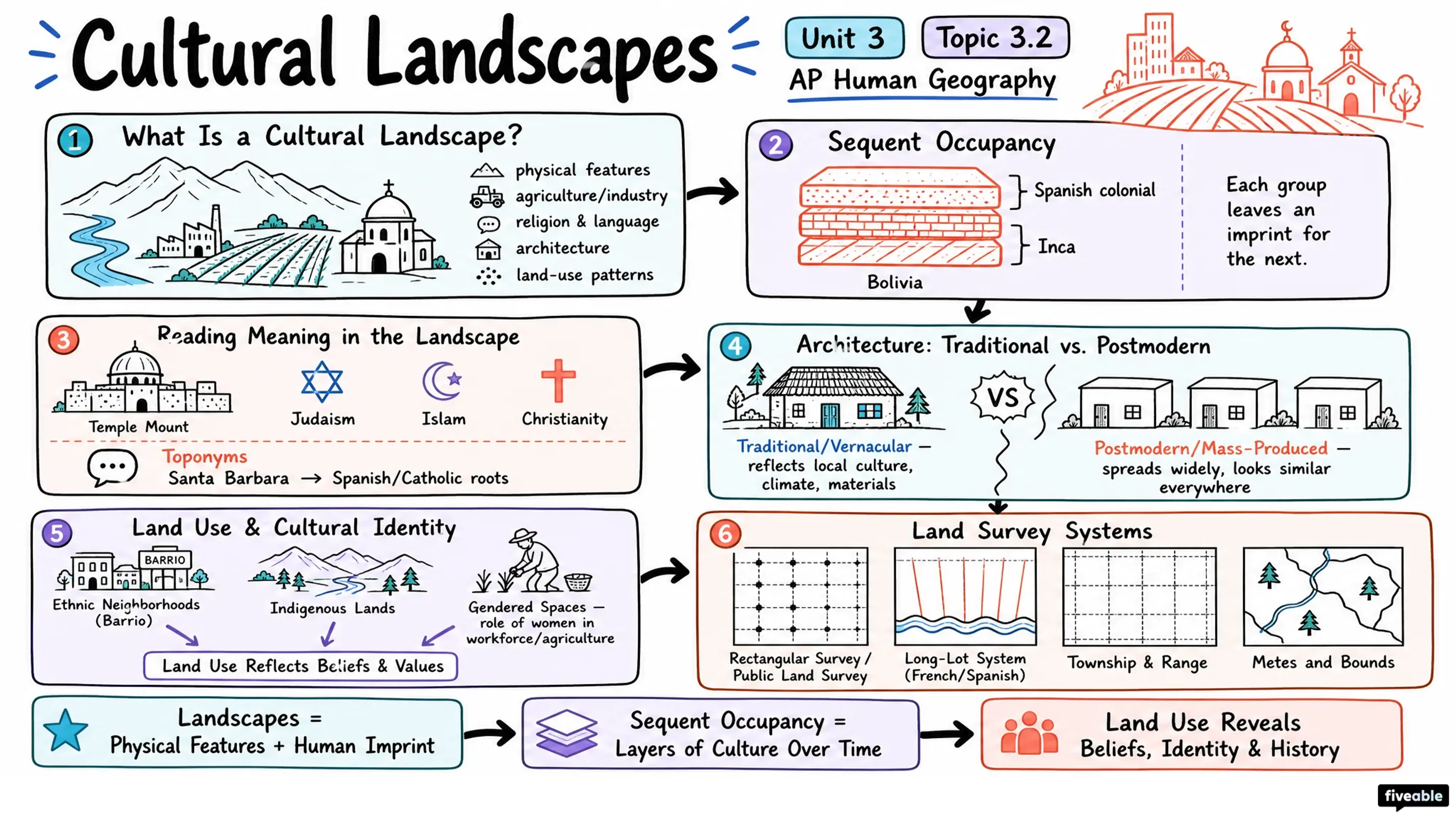 3.2 Cultural Landscapes - AP Human Geography - Unit 3 visual cheatsheet
