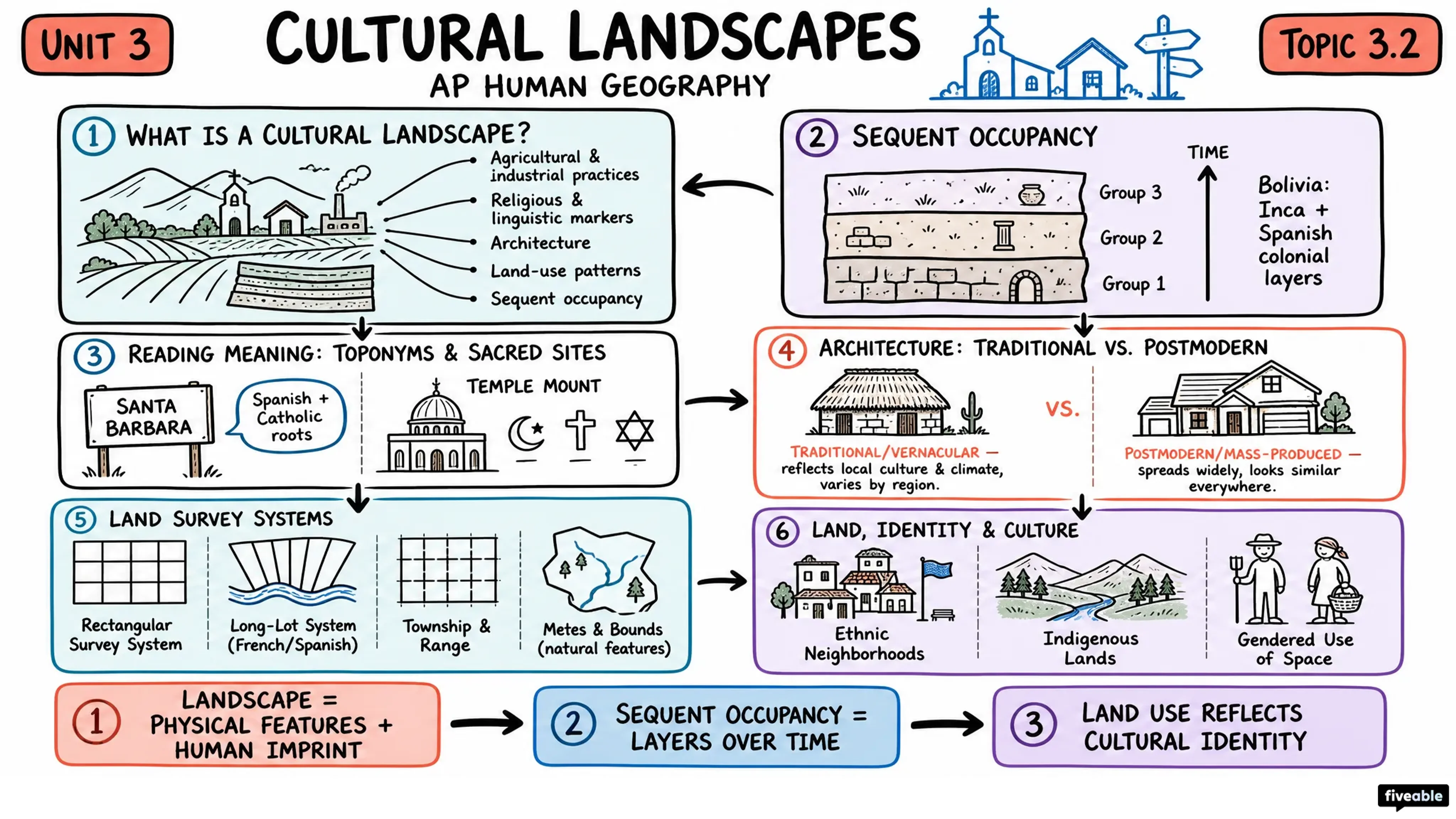 3.2 Cultural Landscapes - AP Human Geography - Unit 3 visual cheatsheet