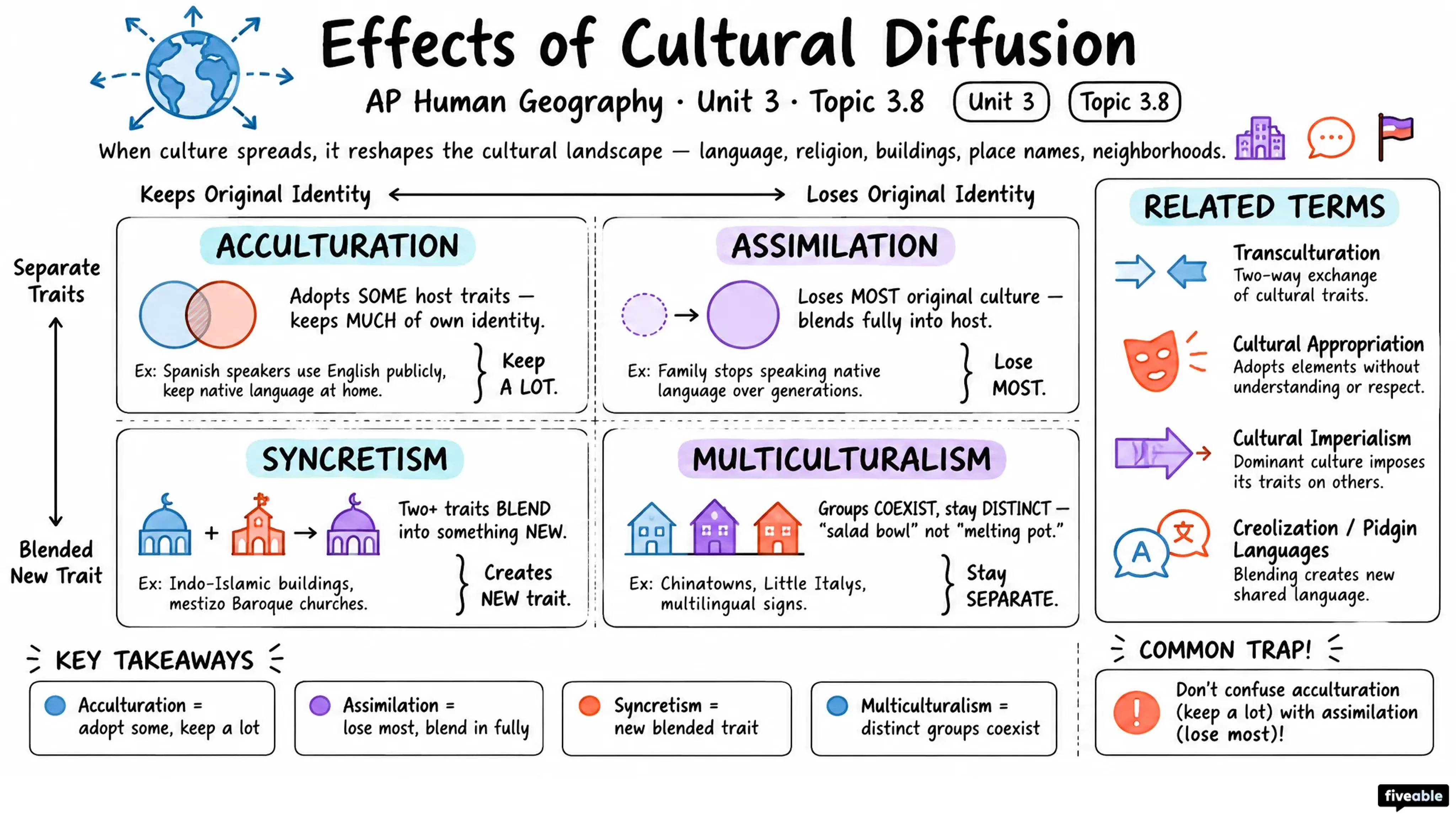 3.8 Effects of Cultural Diffusion - AP Human Geography - Unit 3 visual cheatsheet