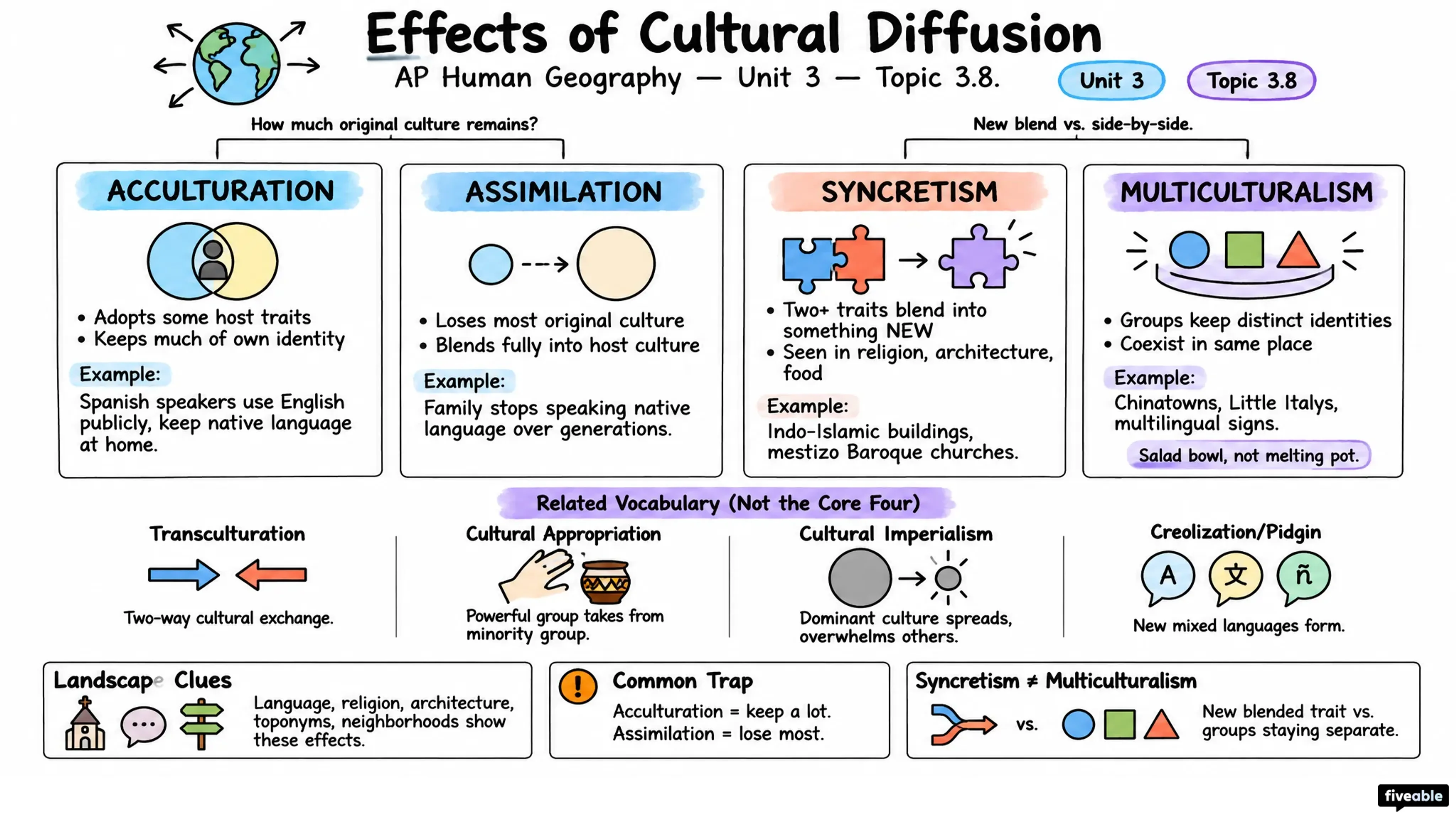 3.8 Effects of Cultural Diffusion - AP Human Geography - Unit 3 visual cheatsheet