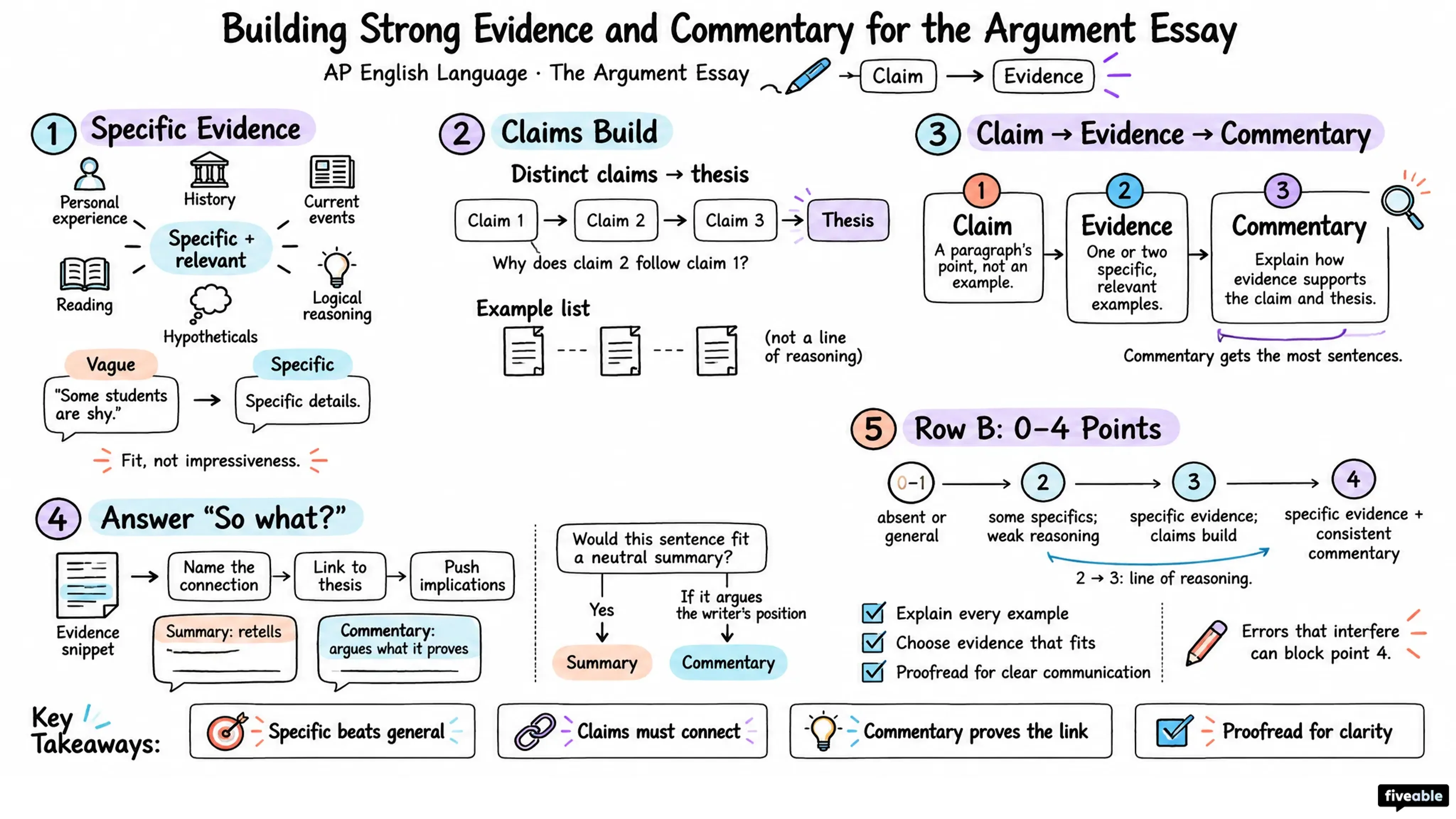 Building Strong Evidence and Commentary for the Argument Essay - AP English Language - Argument Essay visual cheatsheet