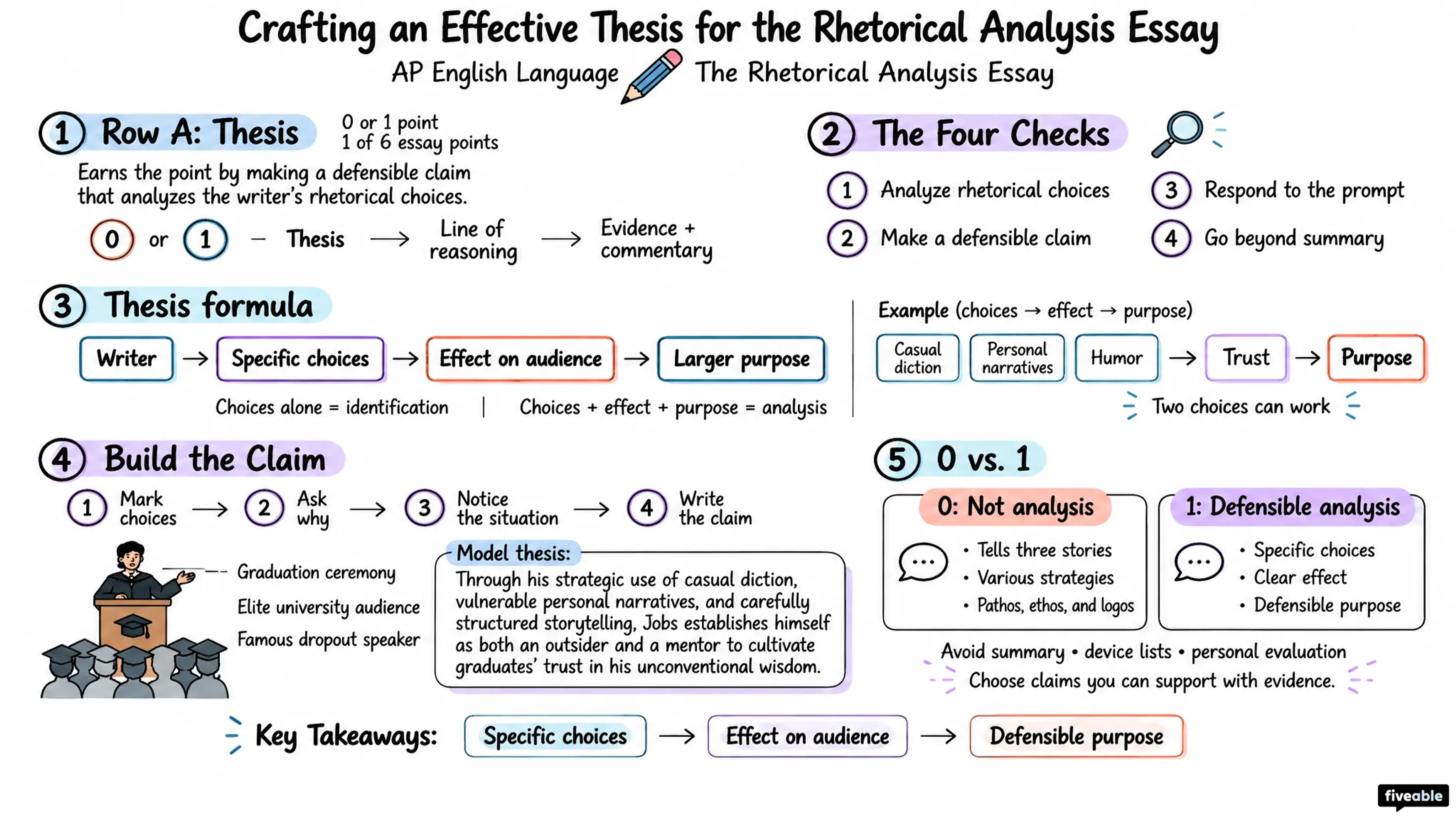 Crafting an Effective Thesis for the Rhetorical Analysis Essay - AP English Language - Rhetorical Analysis visual cheatsheet