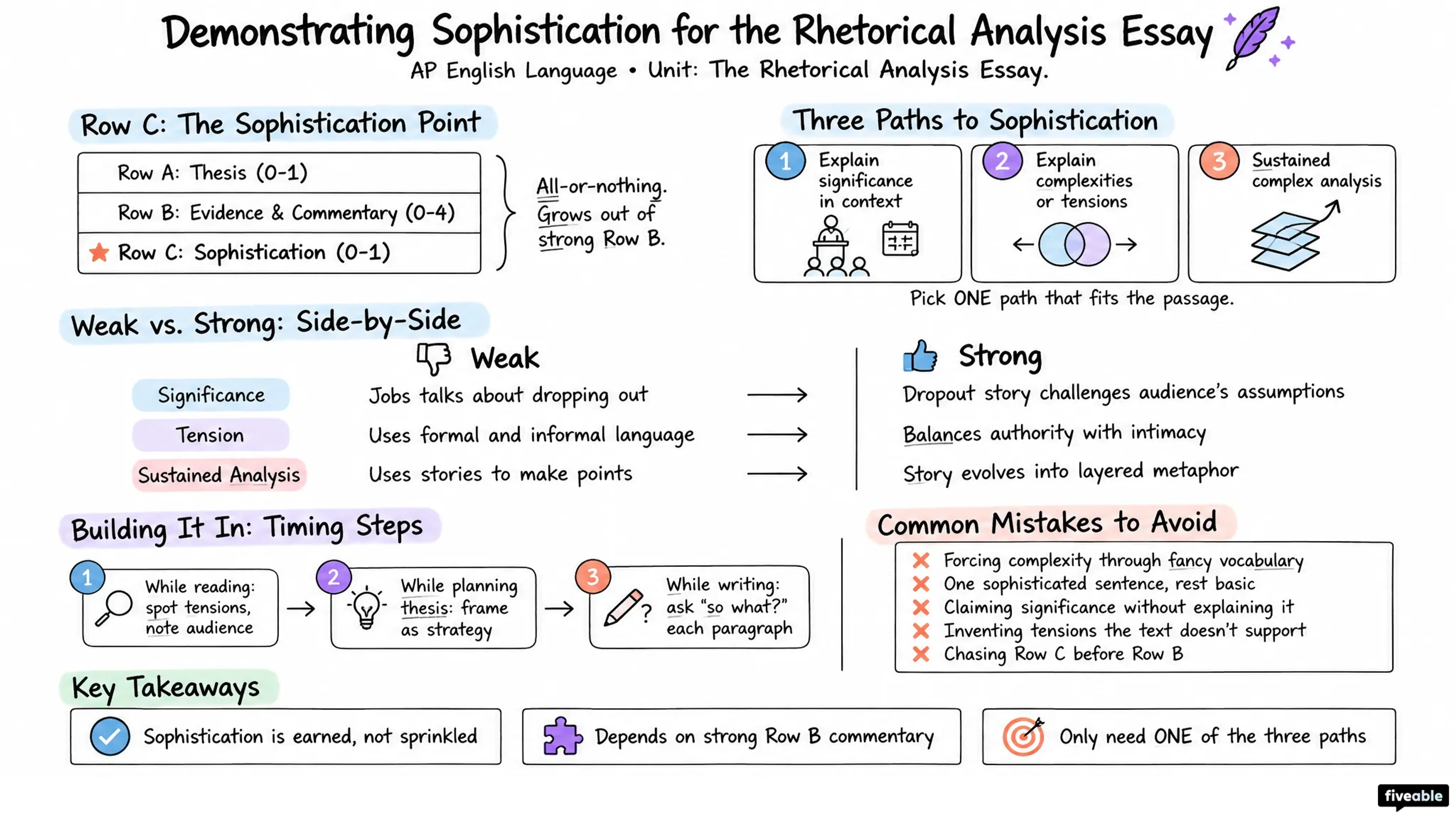 Demonstrating Sophistication for the Rhetorical Analysis Essay - AP English Language - Rhetorical Analysis visual cheatsheet