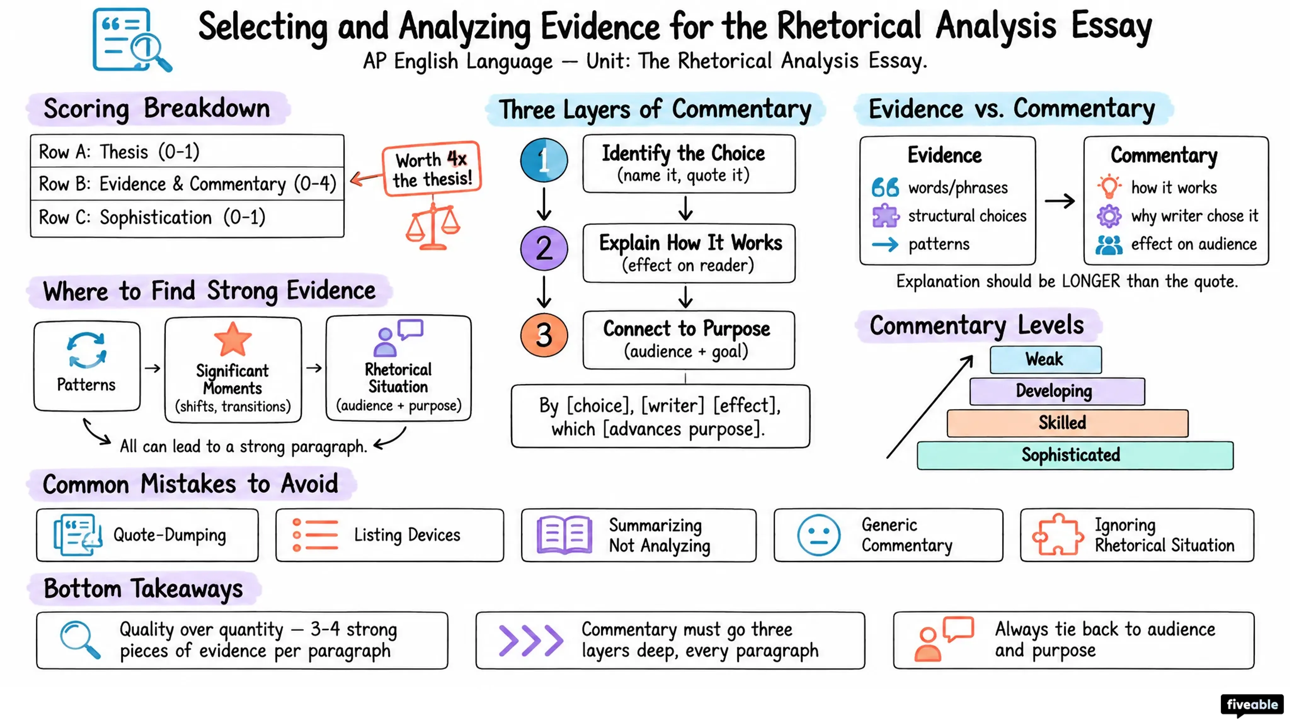 Selecting and Analyzing Evidence for the Rhetorical Analysis Essay - AP English Language - Rhetorical Analysis visual cheatsheet