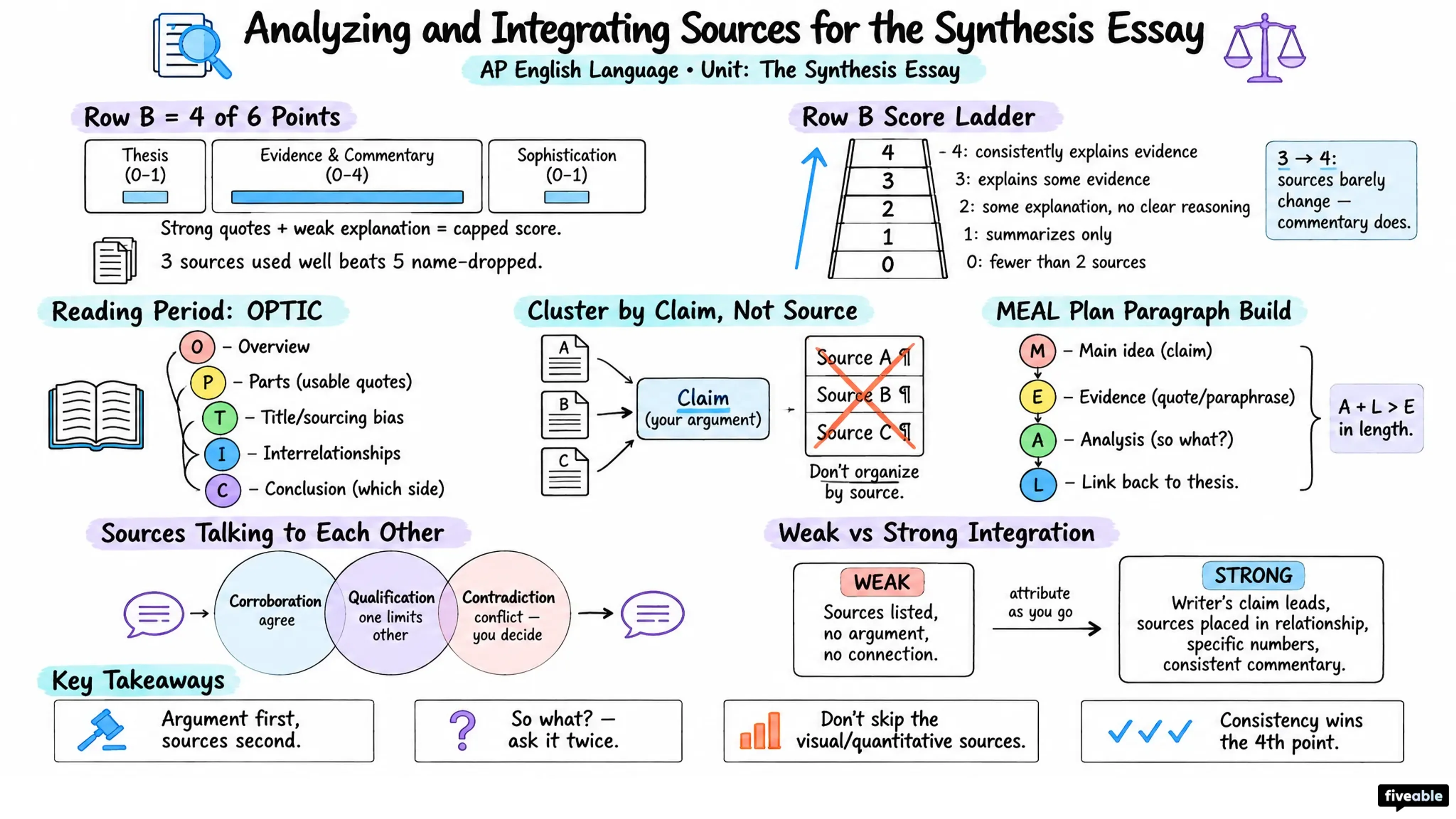 Analyzing and Integrating Sources for the Synthesis Essay - AP English Language - Synthesis Essay visual cheatsheet