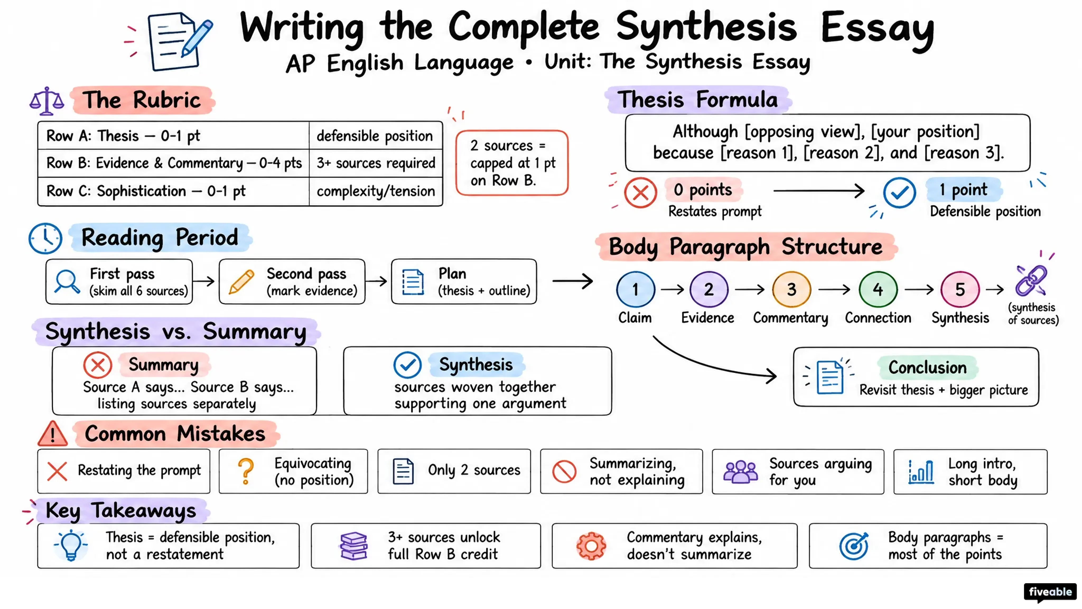 Writing the Complete Synthesis Essay - AP English Language - Synthesis Essay visual cheatsheet
