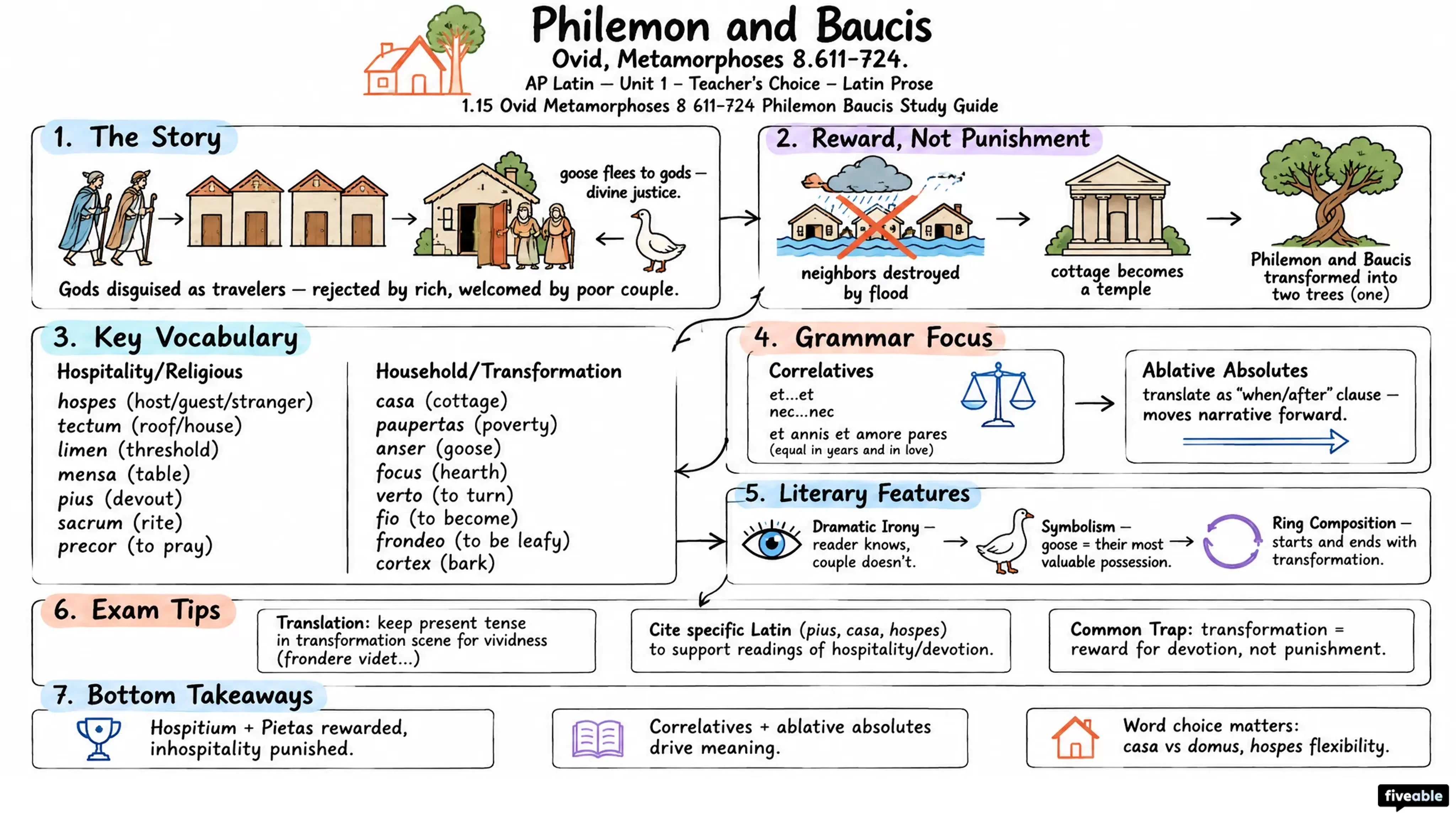 1.15 Ovid Metamorphoses 8 611-724 Philemon Baucis Study Guide - AP Latin - Unit 1 visual cheatsheet