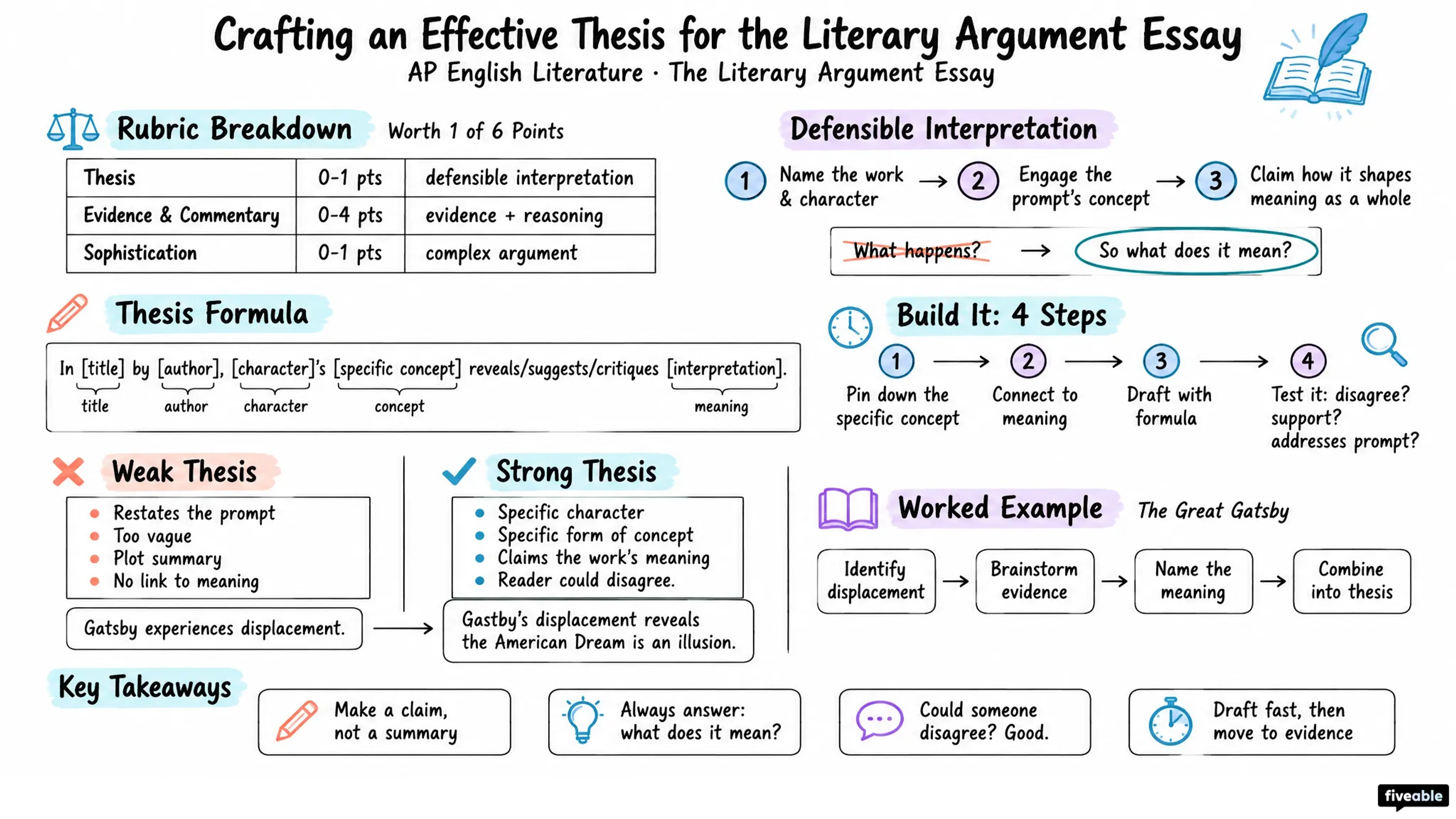 Crafting an Effective Thesis for the Literary Argument Essay - AP English Literature - Literary Argument Essay visual cheatsheet