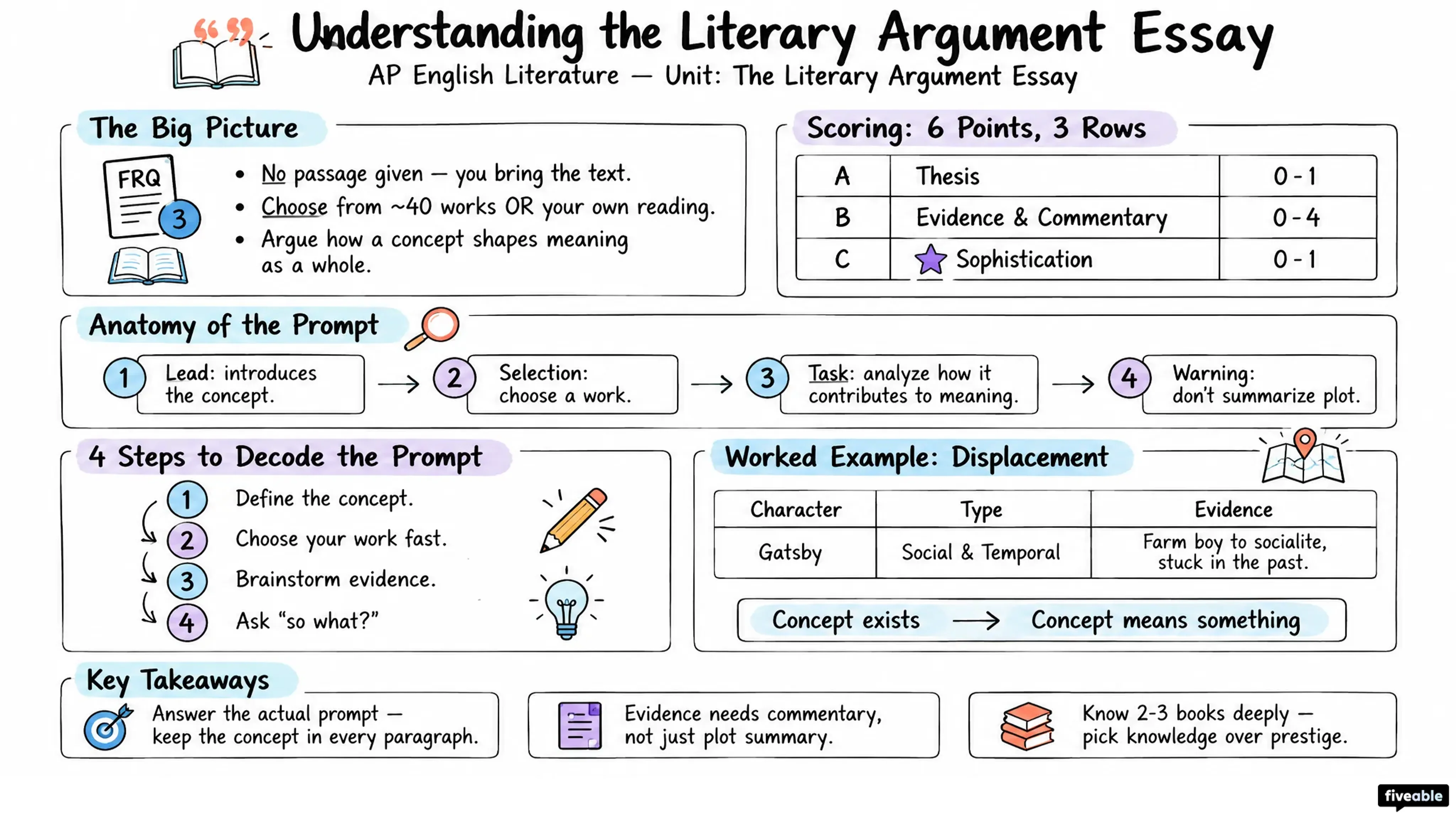 Understanding the Literary Argument Essay - AP English Literature - Literary Argument Essay visual cheatsheet