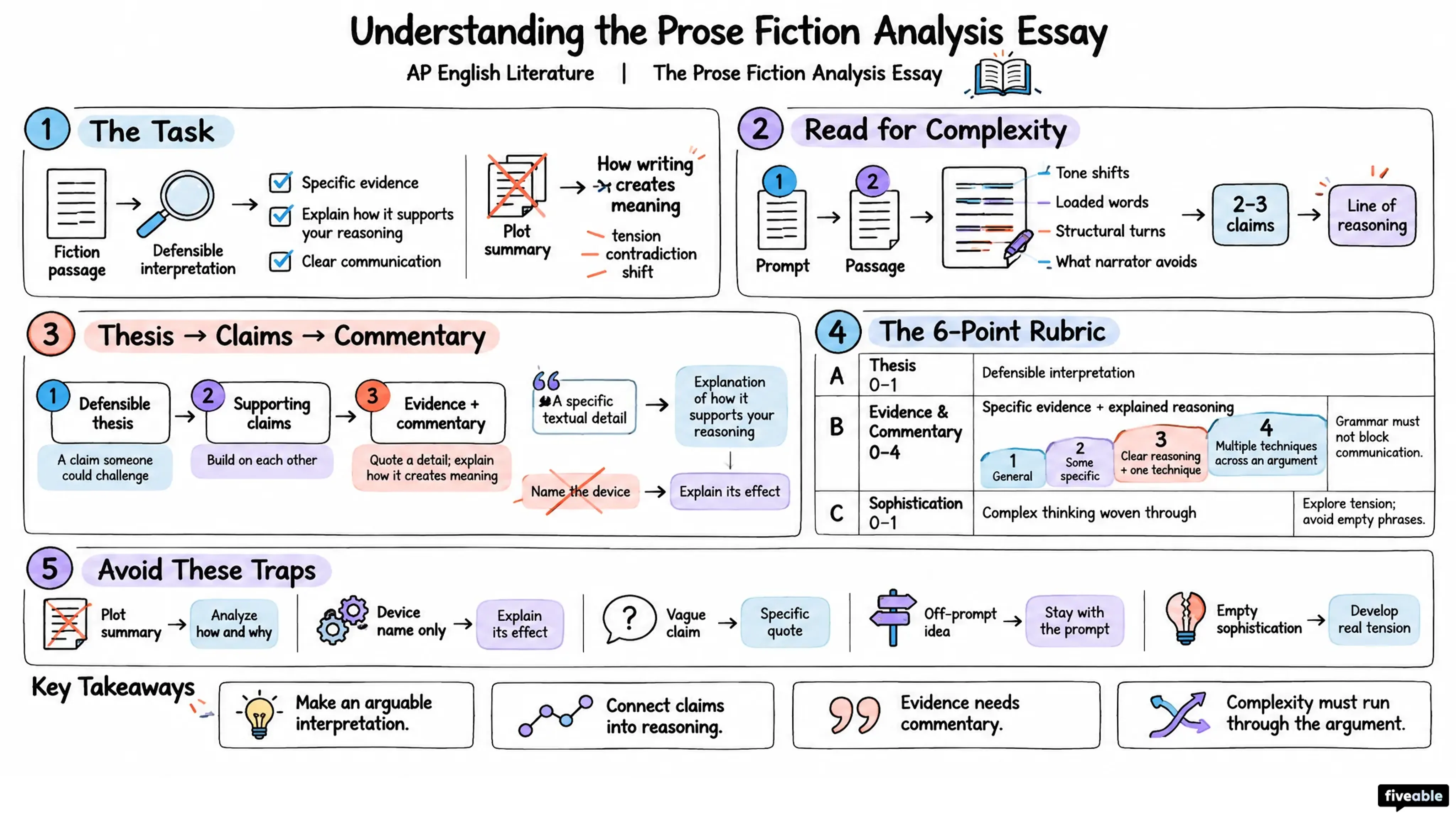 Understanding the Prose Fiction Analysis Essay - AP English Literature - Prose Fiction Analysis visual cheatsheet