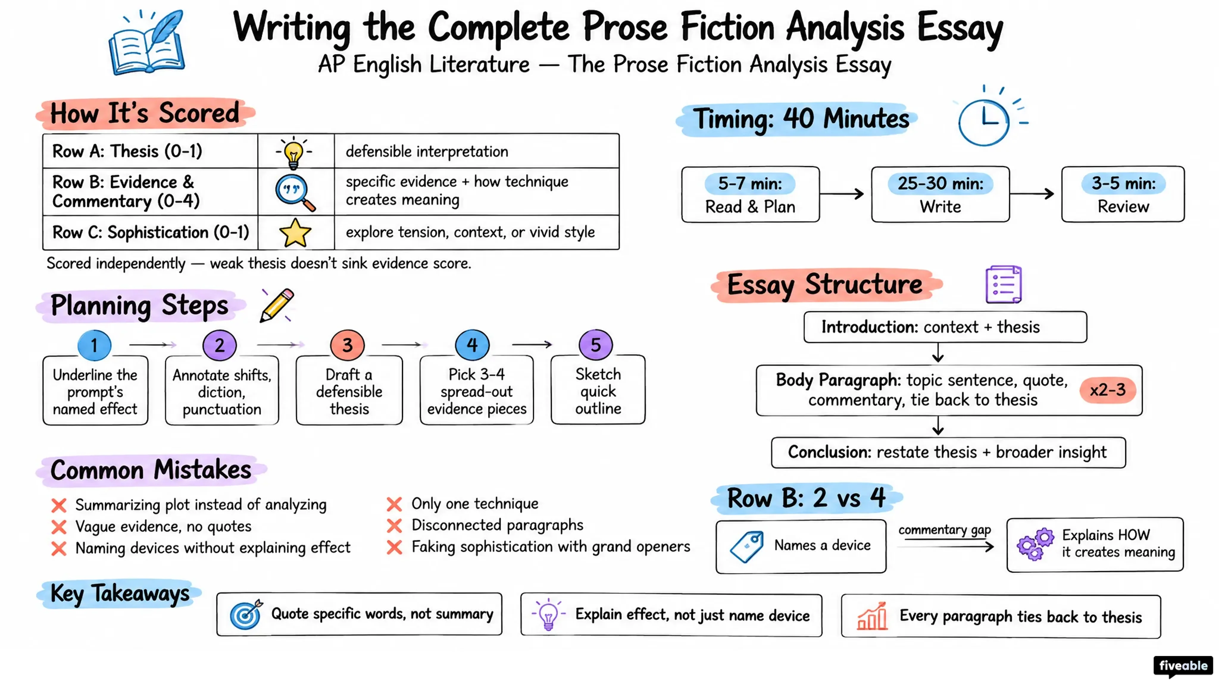 Writing the Complete Prose Fiction Analysis Essay - AP English Literature - Prose Fiction Analysis visual cheatsheet