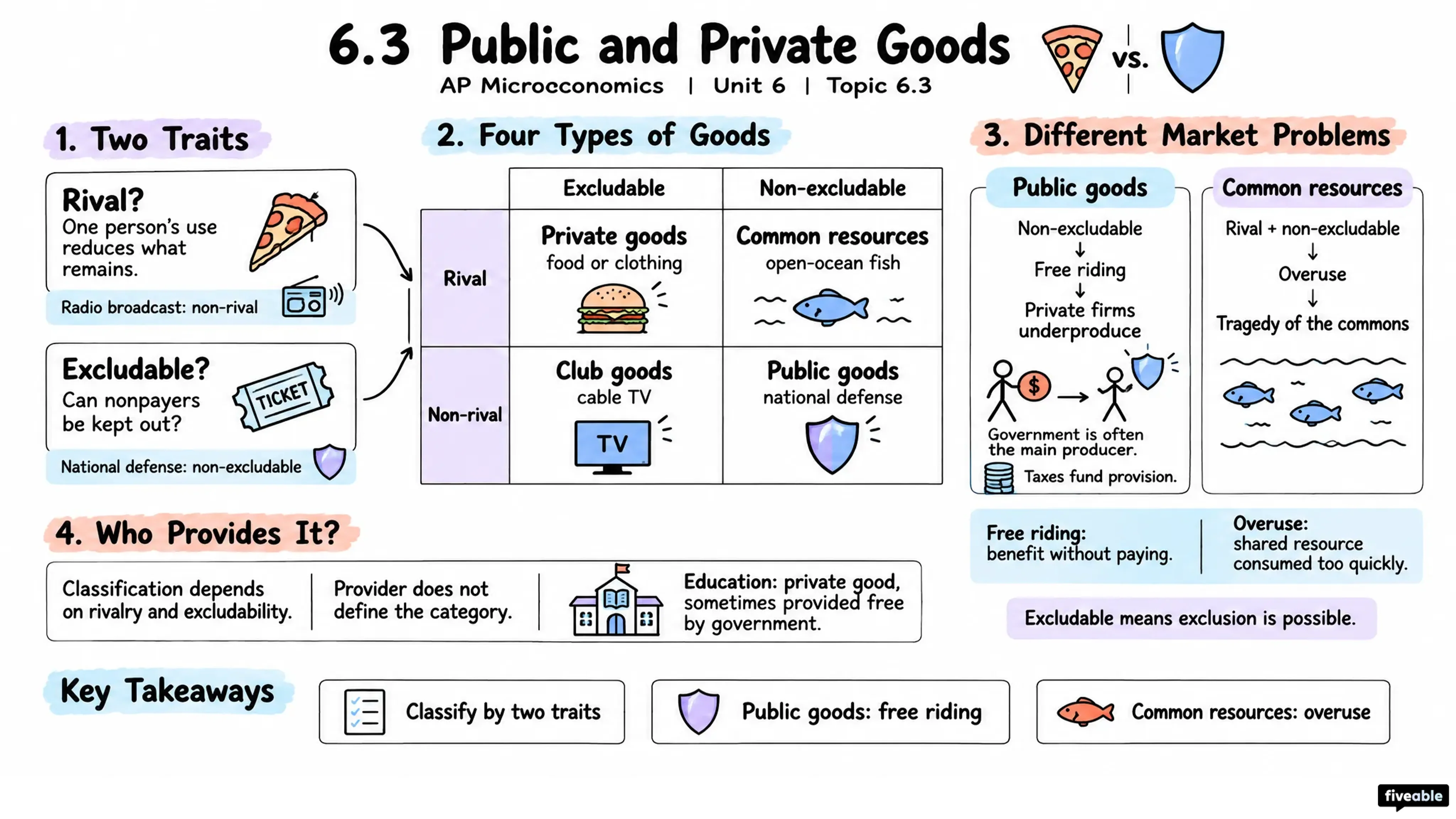 6.3 Public and Private Goods - AP Microeconomics - Unit 6 visual cheatsheet