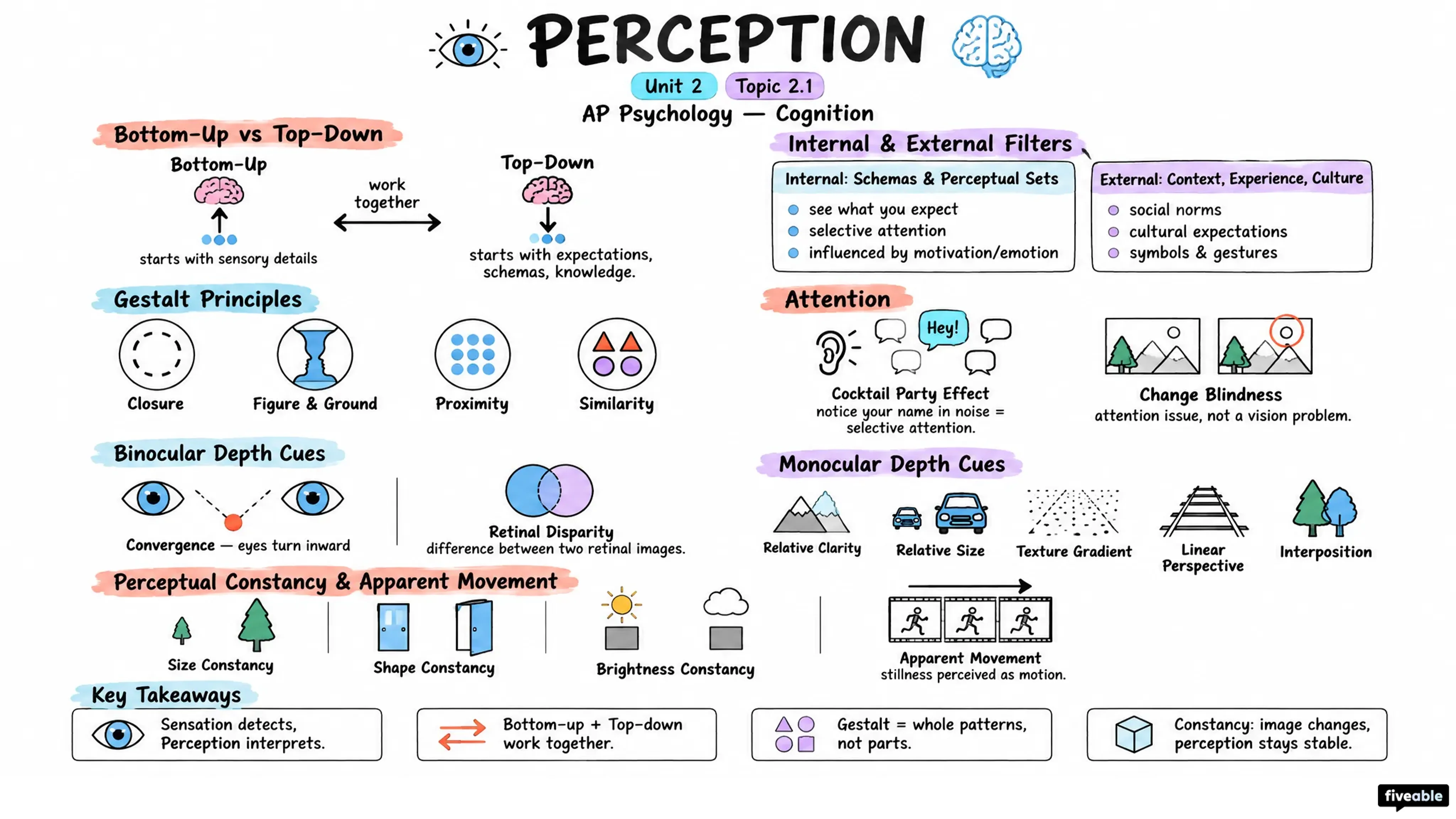 2.1 Perception - AP Psychology - Unit 2 visual cheatsheet