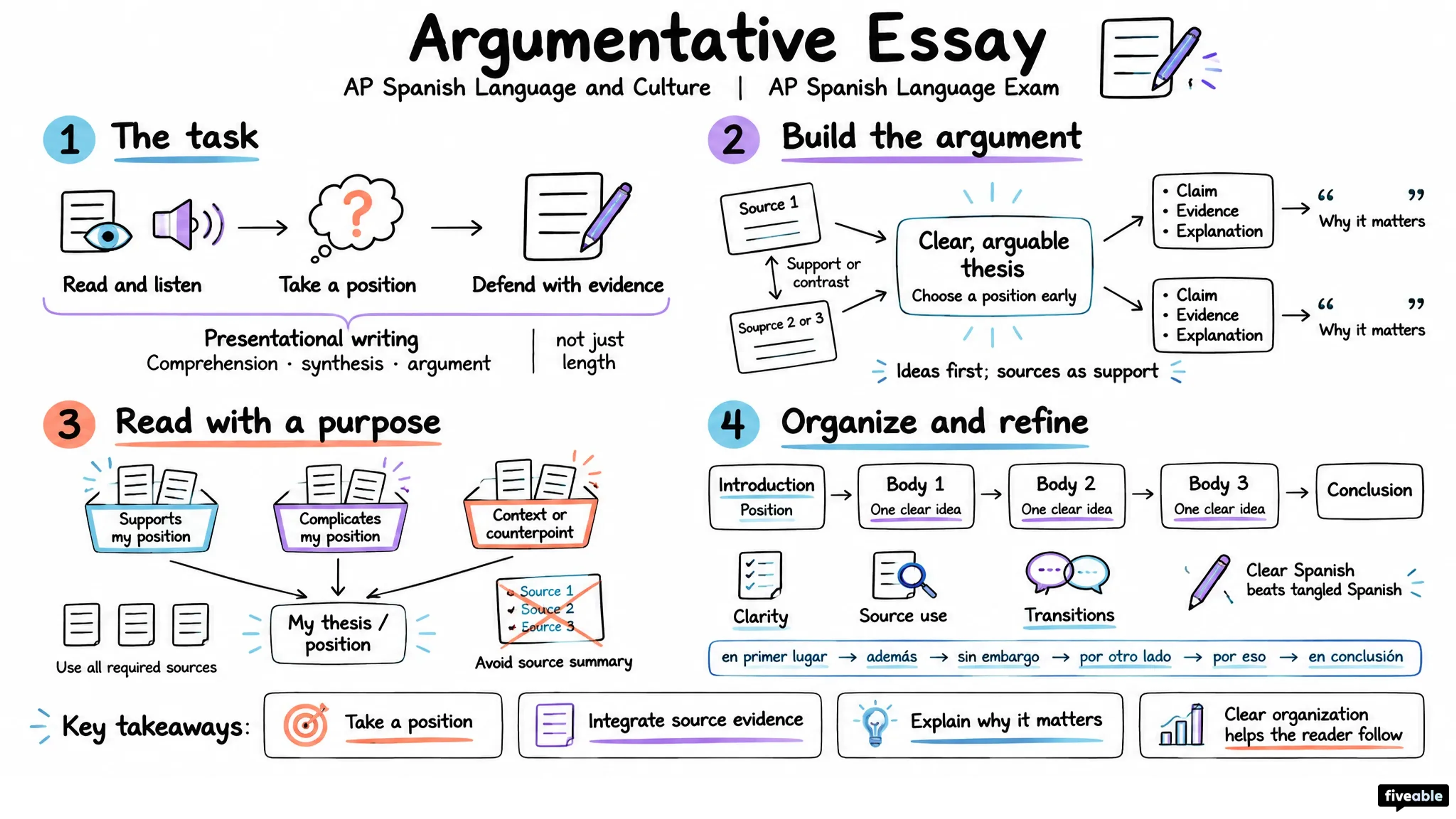 Argumentative Essay - AP Spanish Language - AP Spanish Language Exam visual cheatsheet