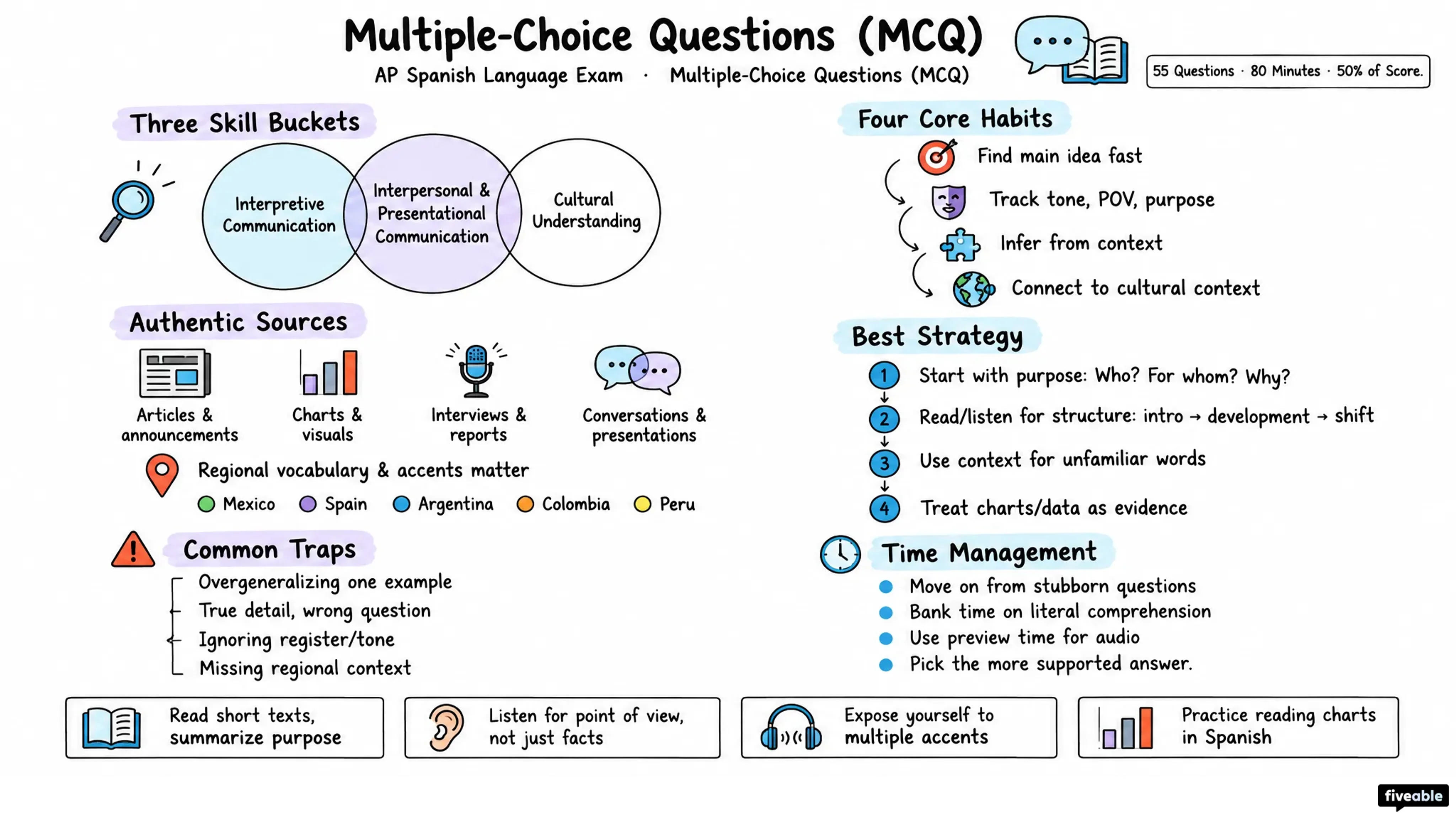 Multiple-Choice Questions (MCQ) - AP Spanish Language - AP Spanish Language Exam visual cheatsheet