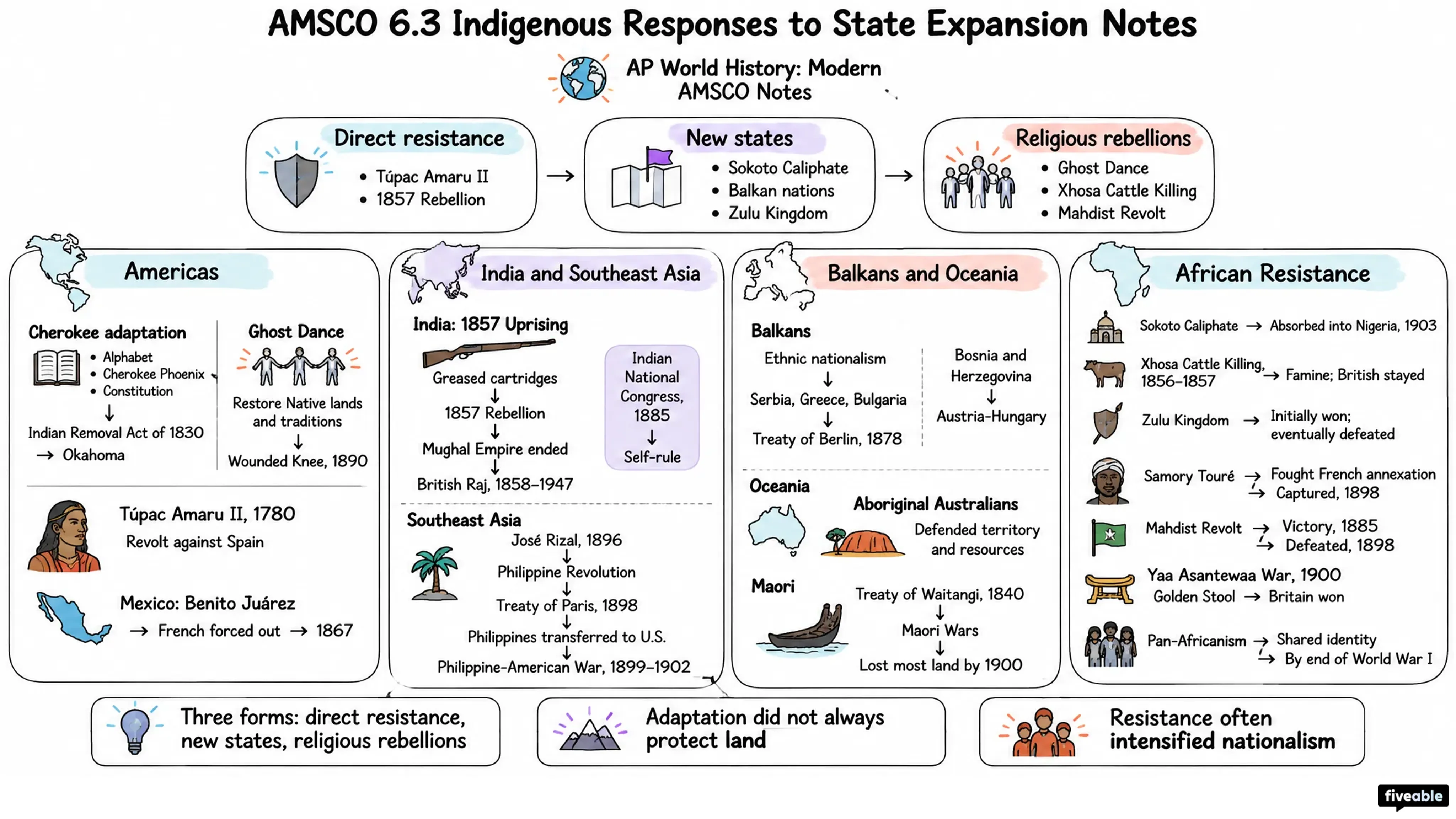 AMSCO 6.3 Indigenous Responses to State Expansion Notes - AP World History - Amsco Notes visual cheatsheet