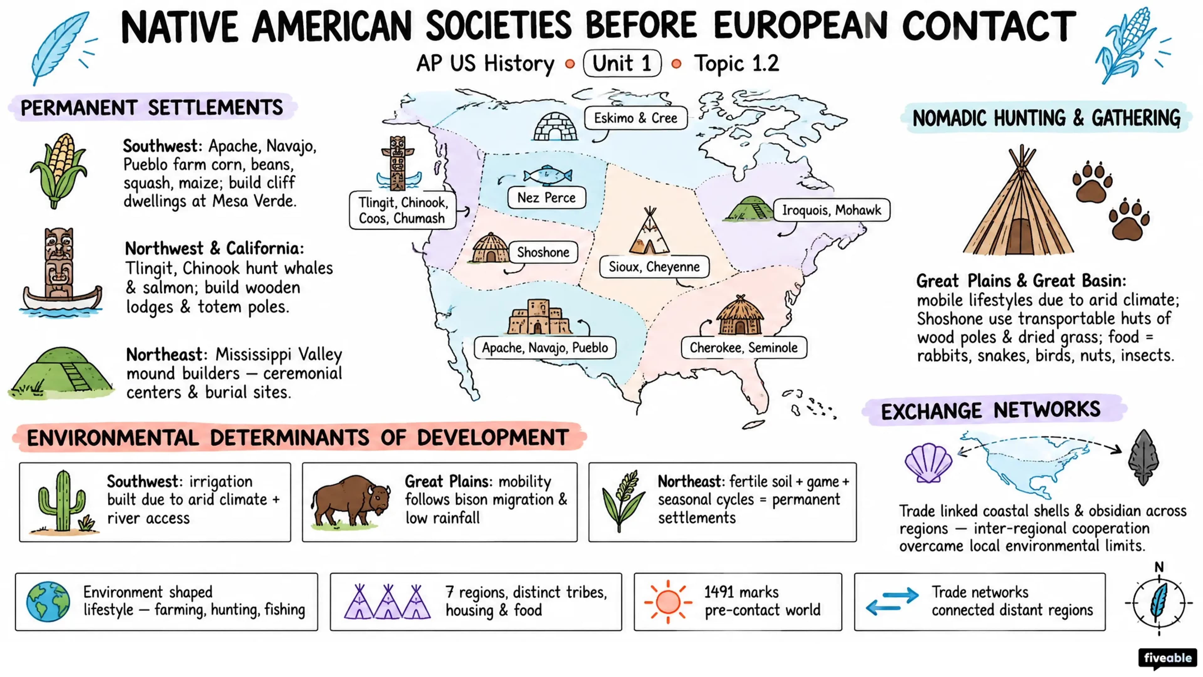 1.2 Native American Societies Before European Contact - AP US History - Unit 1 visual cheatsheet