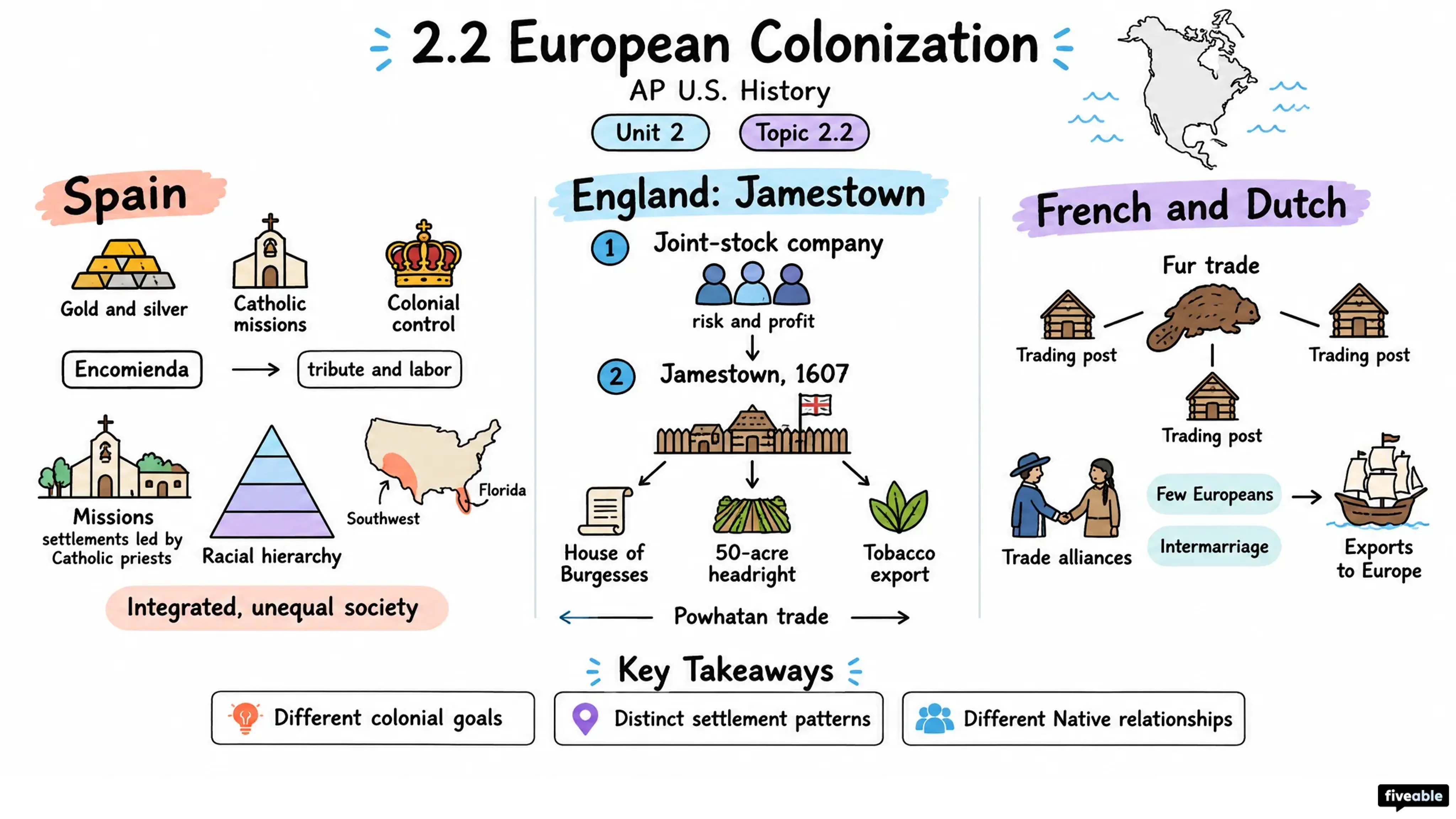 2.2 European Colonization - AP US History - Unit 2 visual cheatsheet