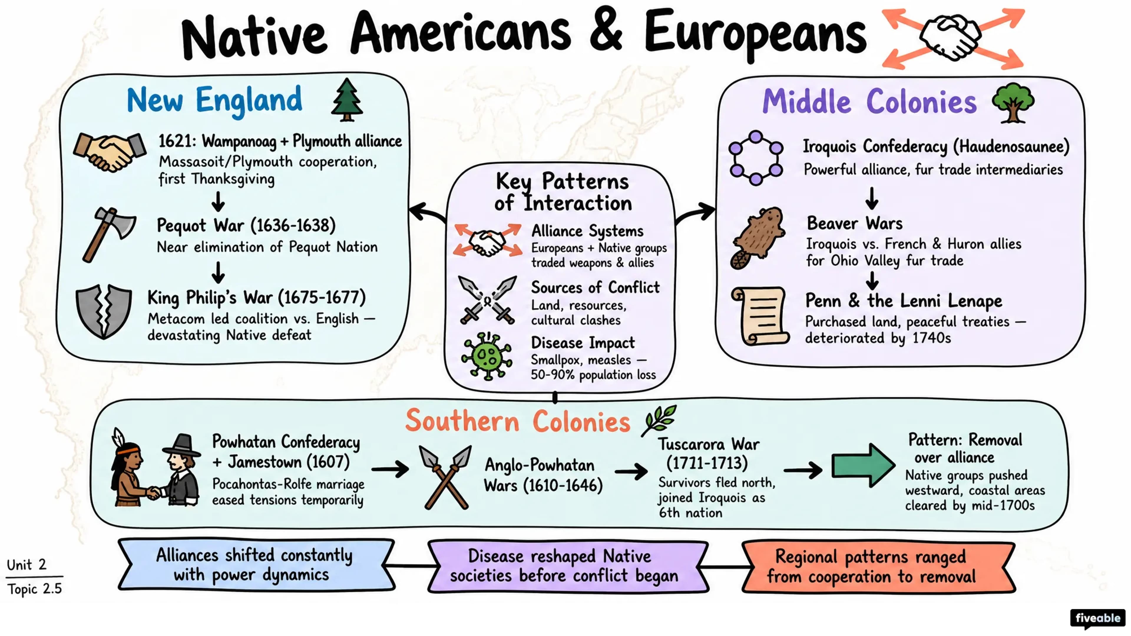 2.5 Interactions between Native Americans and Europeans - AP US History - Unit 2 visual cheatsheet