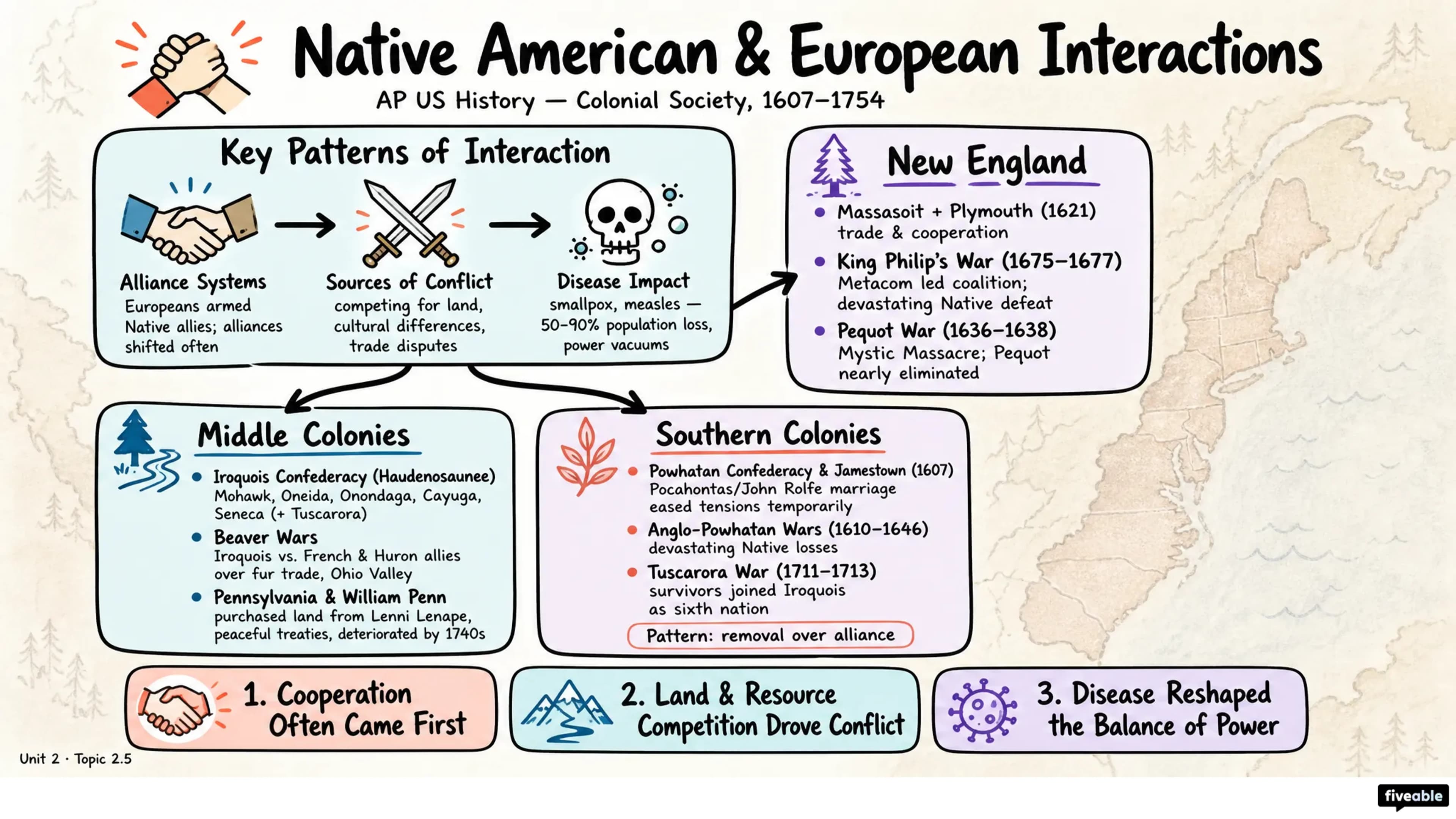 2.5 Interactions between Native Americans and Europeans - AP US History - Unit 2 visual cheatsheet