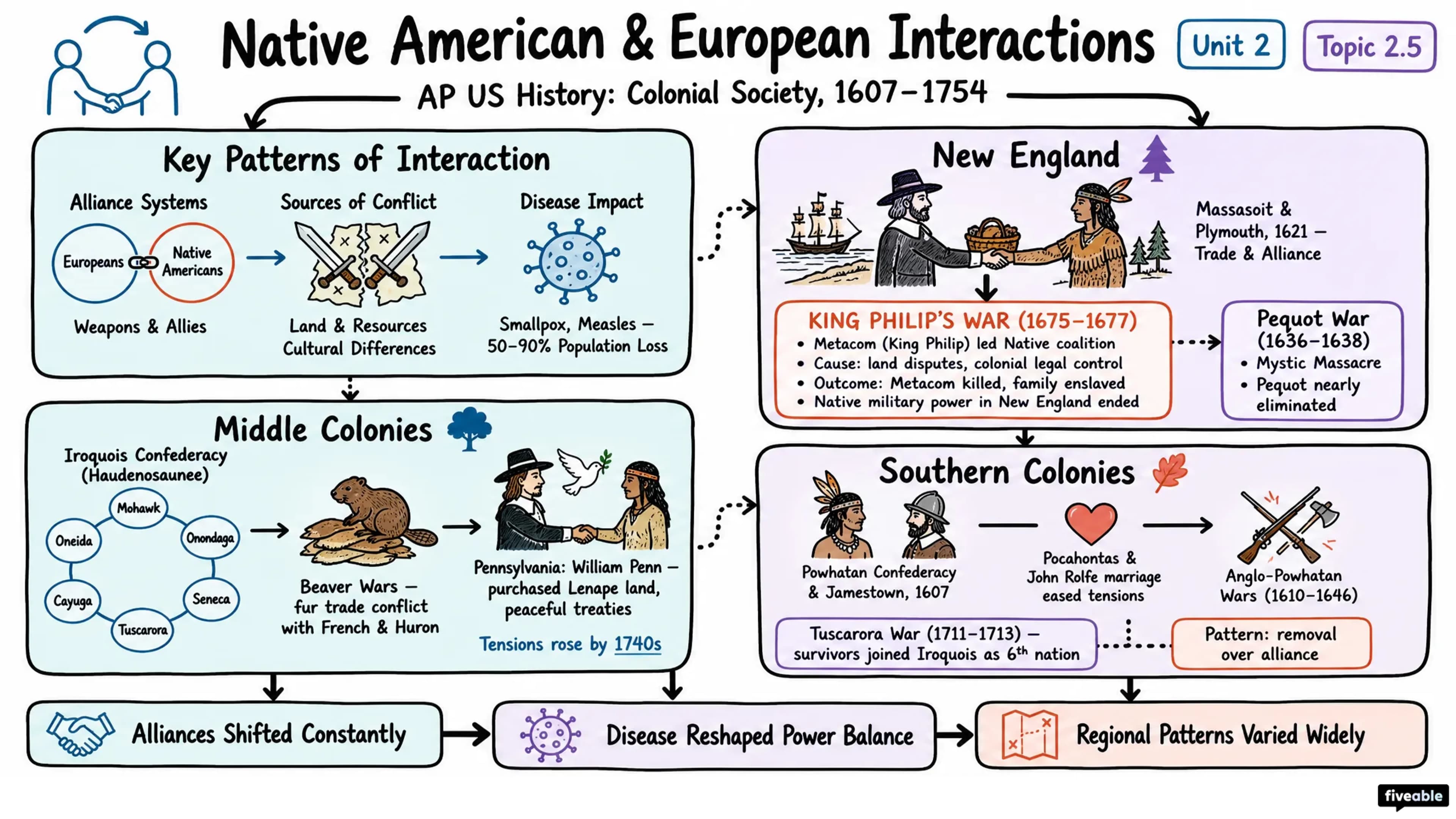 2.5 Interactions between Native Americans and Europeans - AP US History - Unit 2 visual cheatsheet