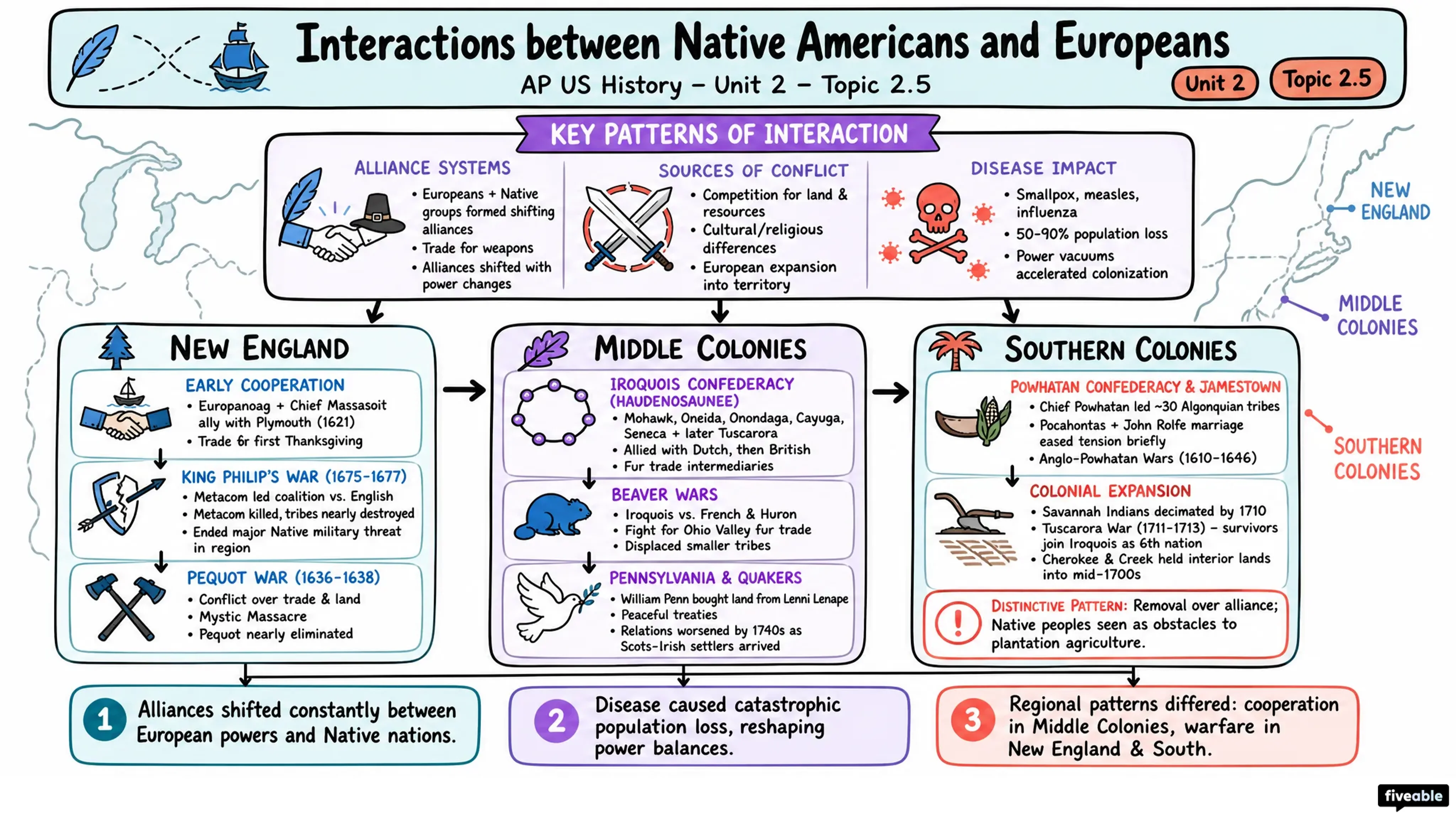 2.5 Interactions between Native Americans and Europeans - AP US History - Unit 2 visual cheatsheet